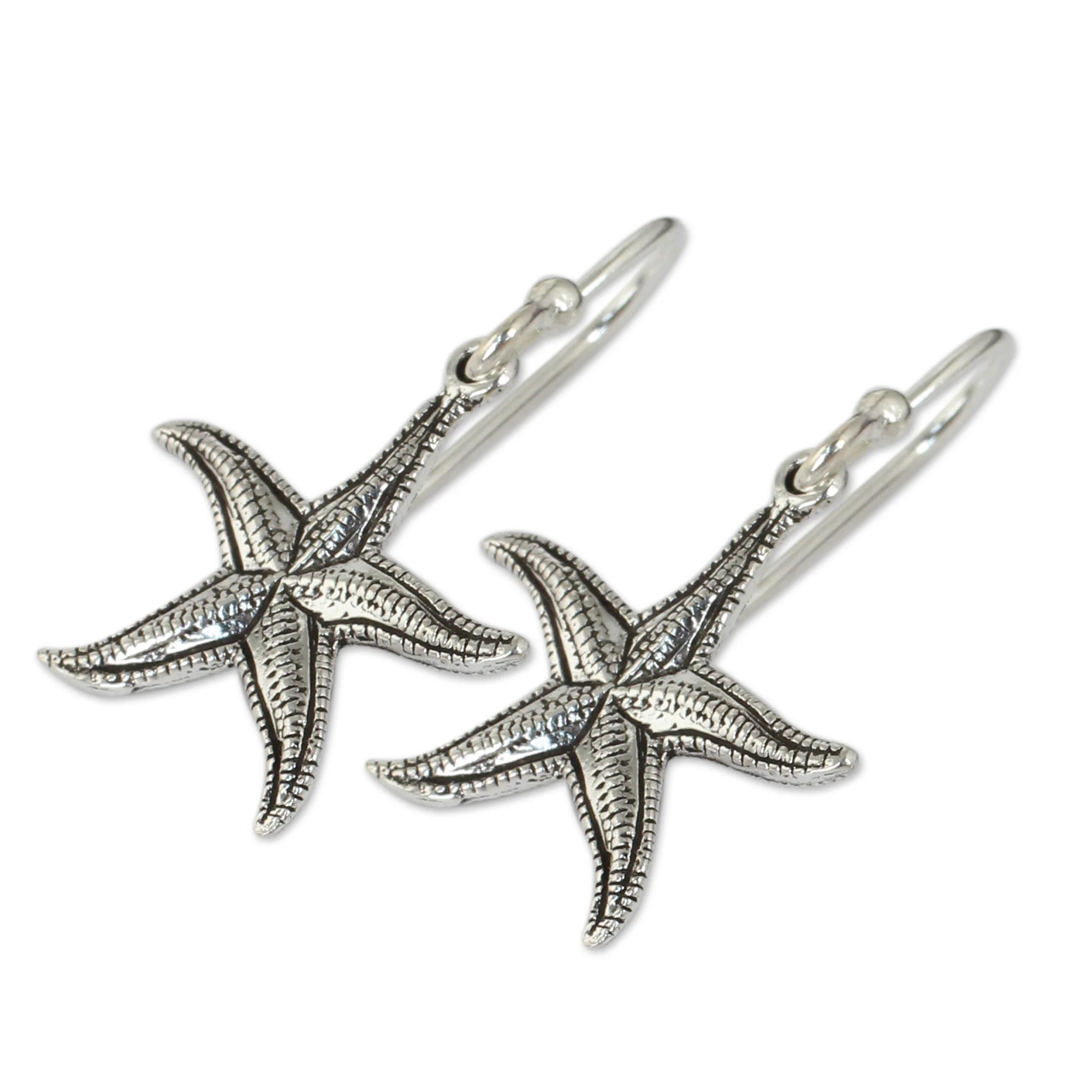 Starfish Artisan Crafted Sea Theme Silver Hook Earrings from Thailand - Image 3
