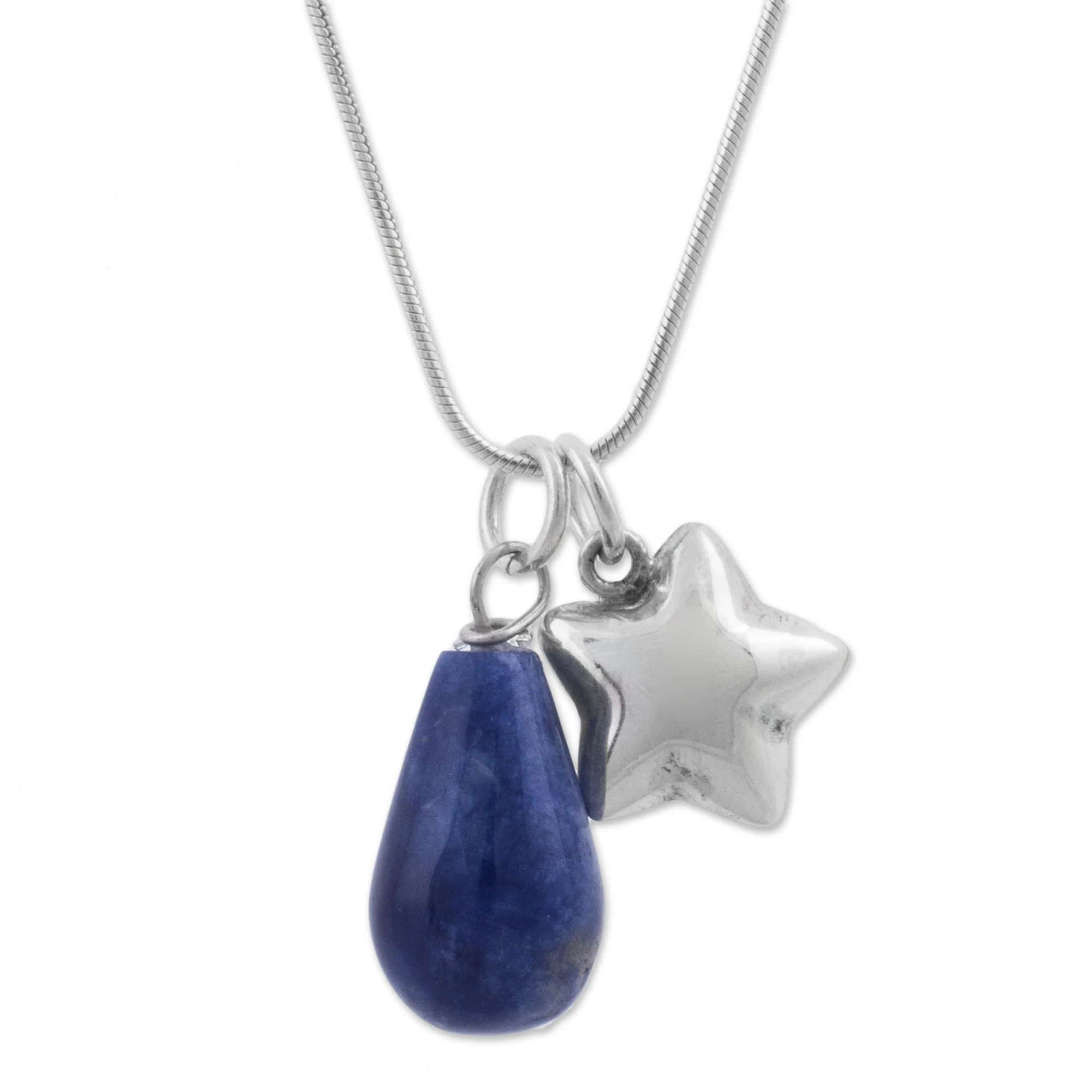 Starlit Ocean Sodalite and Sterling Silver Star Necklace from Peru - Image 2