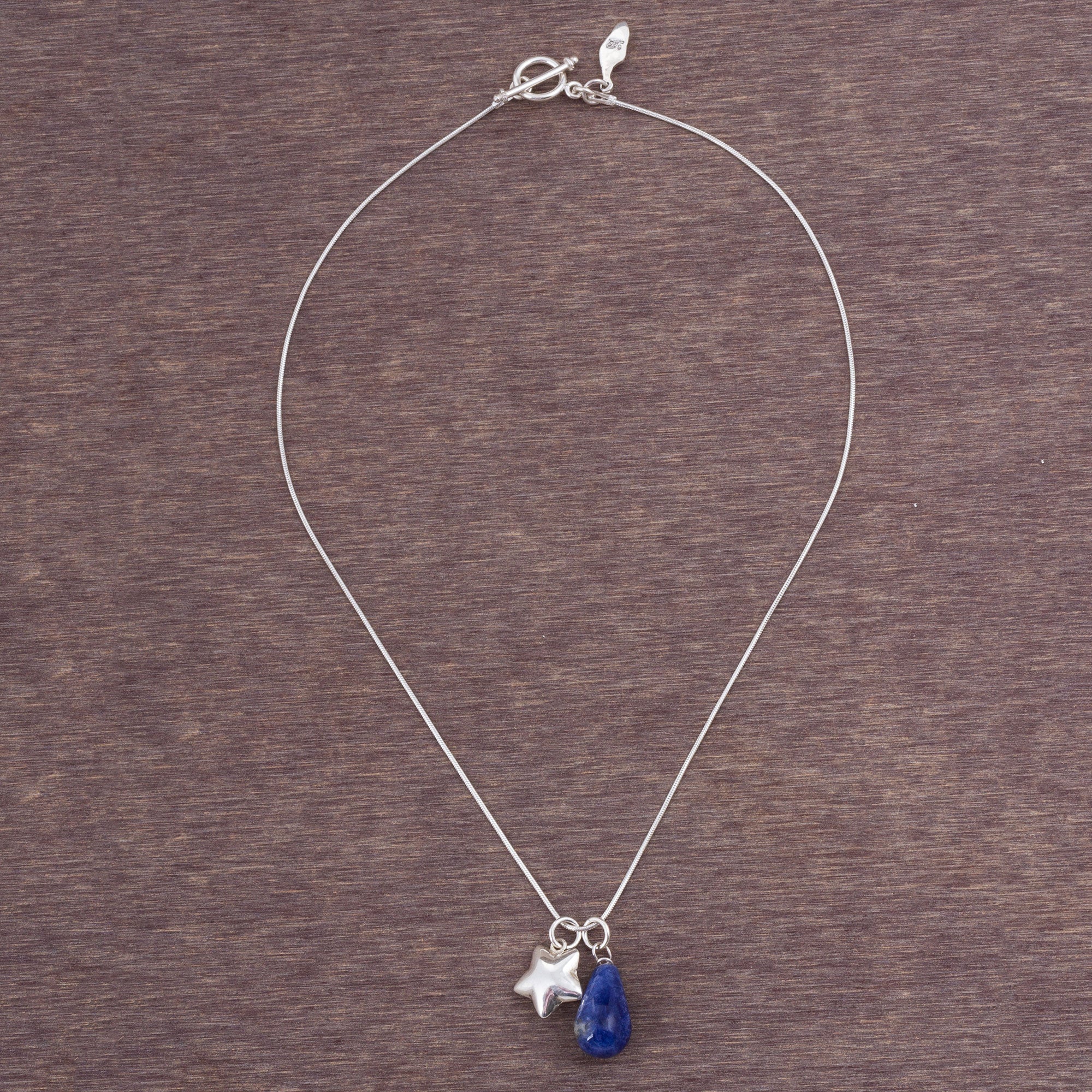 Starlit Ocean Sodalite and Sterling Silver Star Necklace from Peru - Image 3