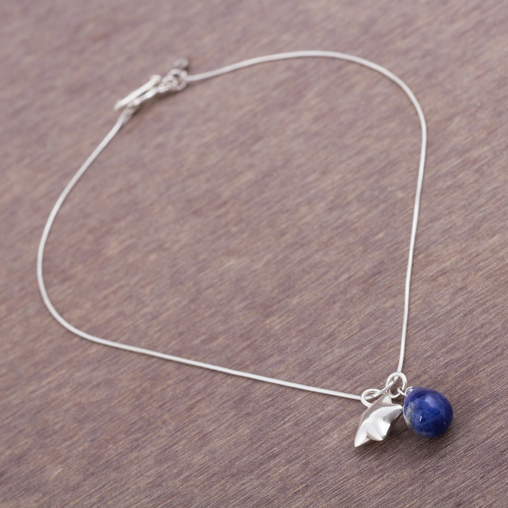 Starlit Ocean Sodalite and Sterling Silver Star Necklace from Peru - Image 4