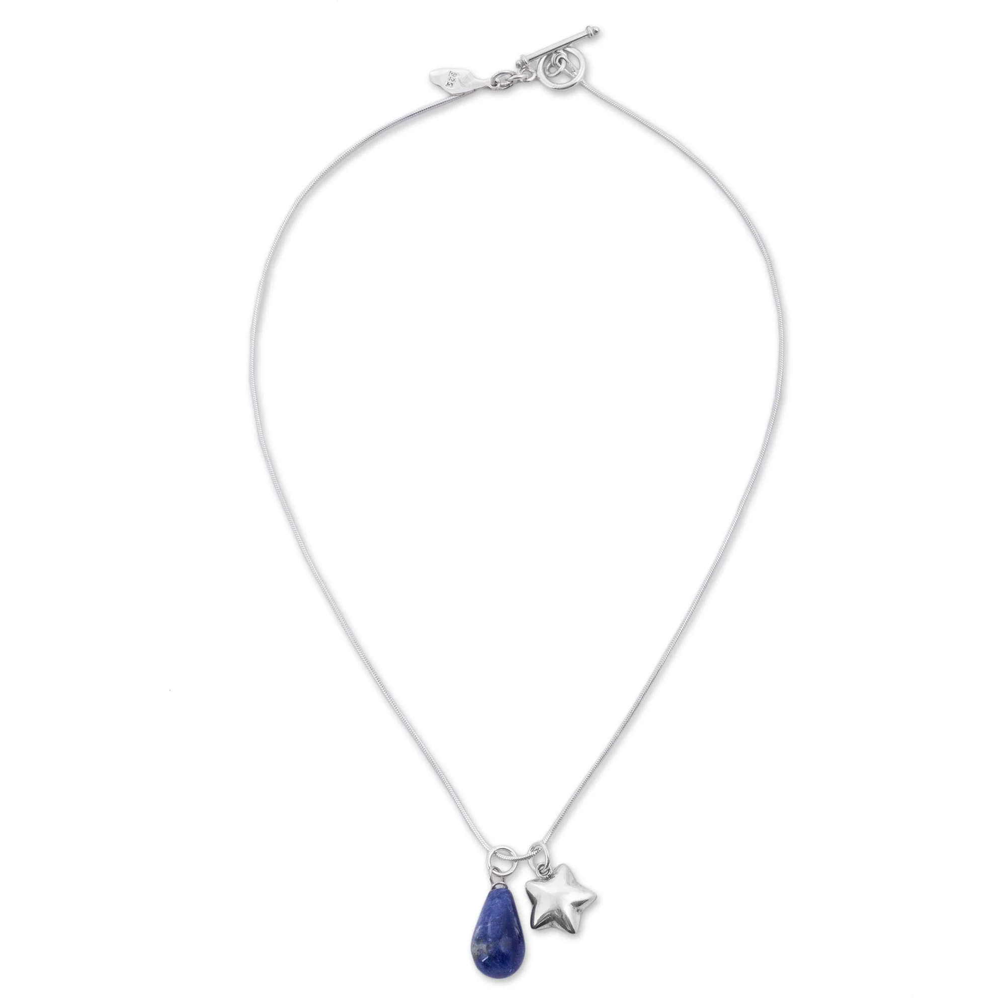 Starlit Ocean Sodalite and Sterling Silver Star Necklace from Peru - Image 5