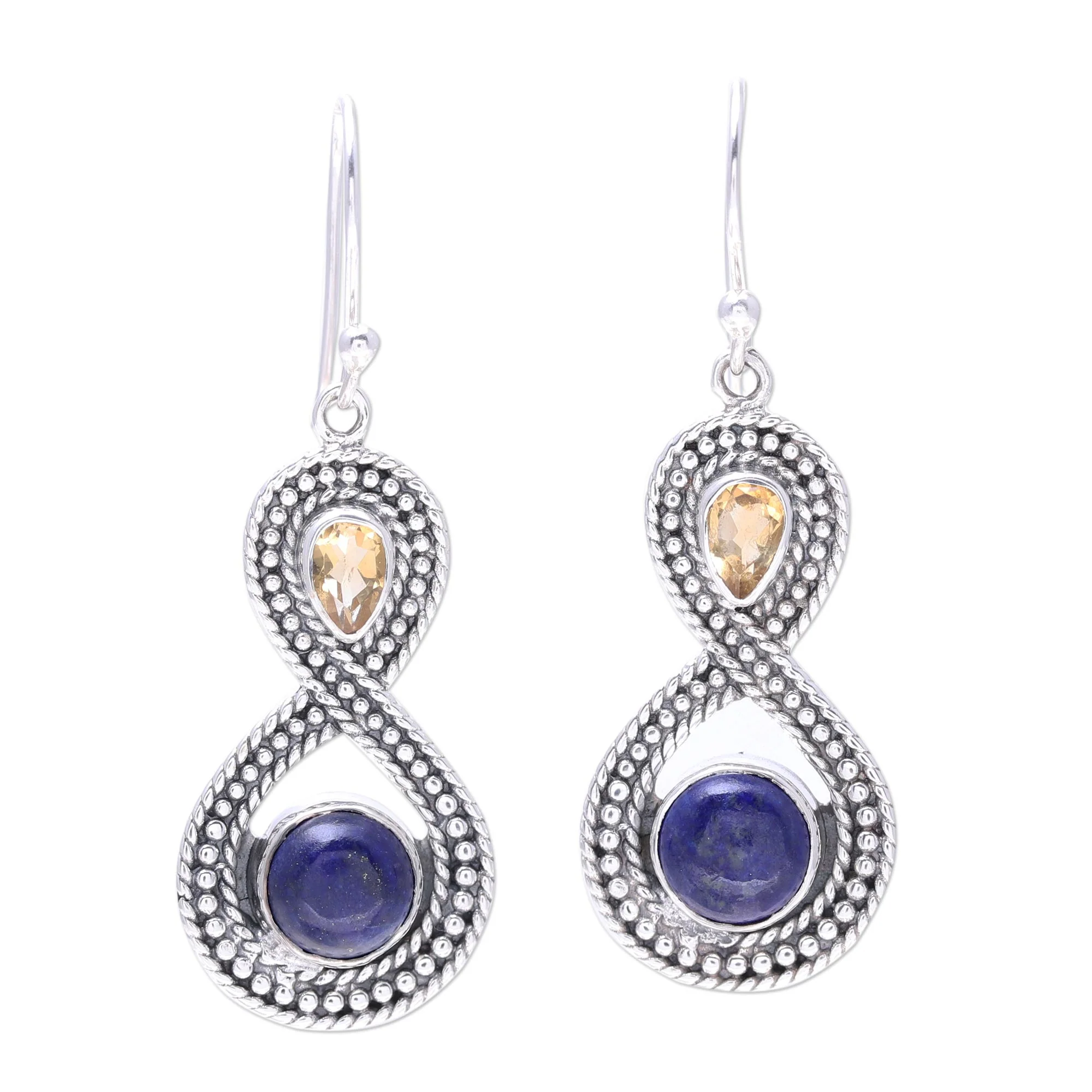 Starlit Sky Citrine and Lapis Lazuli Sterling Silver Dangle Earrings - Image 2