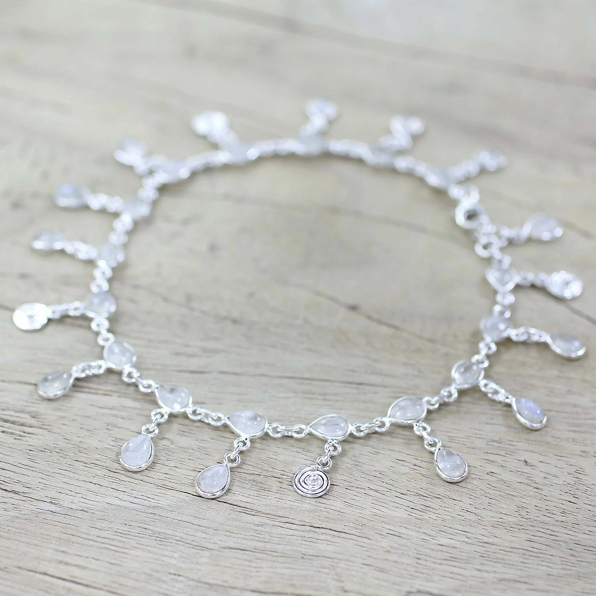 Starry Allure Rainbow Moonstone Charm Anklet - Image 3