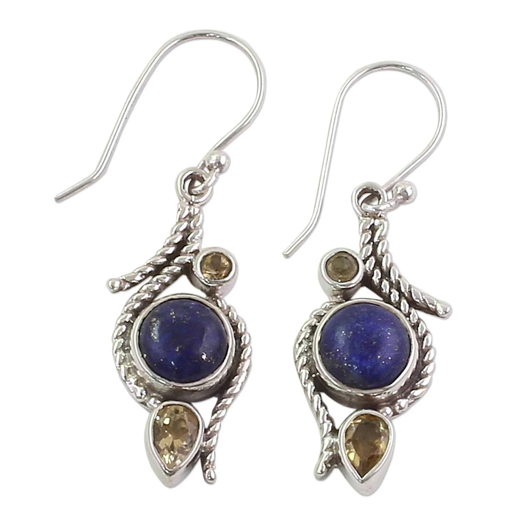 Starry Bliss Lapis Lazuli Citrine Sterling Silver Dangle Earrings India - Image 5