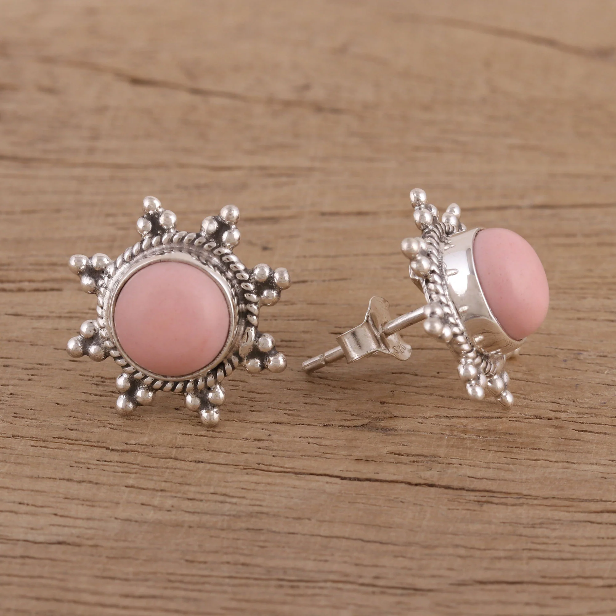 Starry-Eyed Star Shaped Pink Opal and Sterling Silver Button Earrings - Image 3