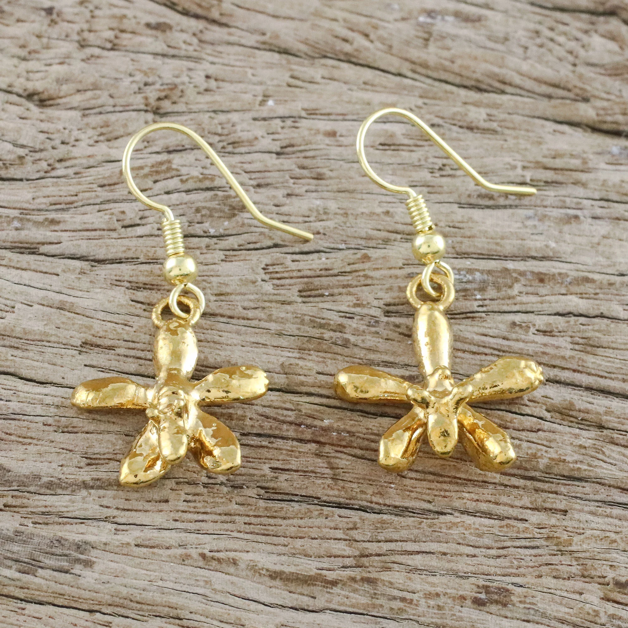 Starry Orchids Gold Plated Orchid Flower Dangle Earrings from Thailand - Image 3