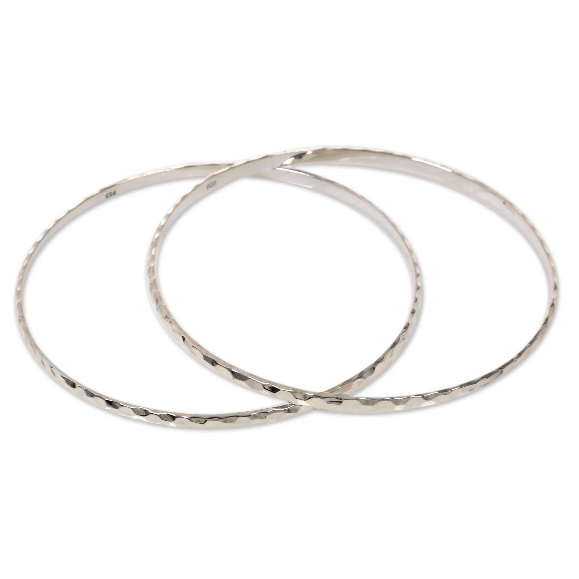 Sterling Circles Women's Bangle Bracelets from Bali in Sterling Silver (Pair) - Image 2