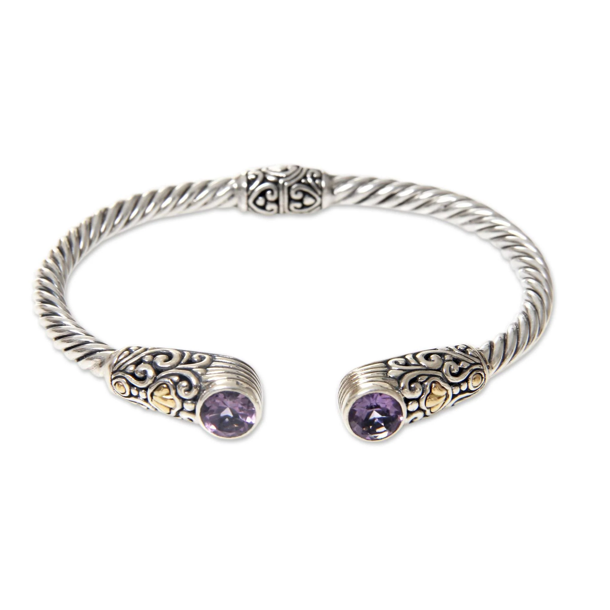 Sterling Silver & Amethyst Bangle Bracelet - Image 2