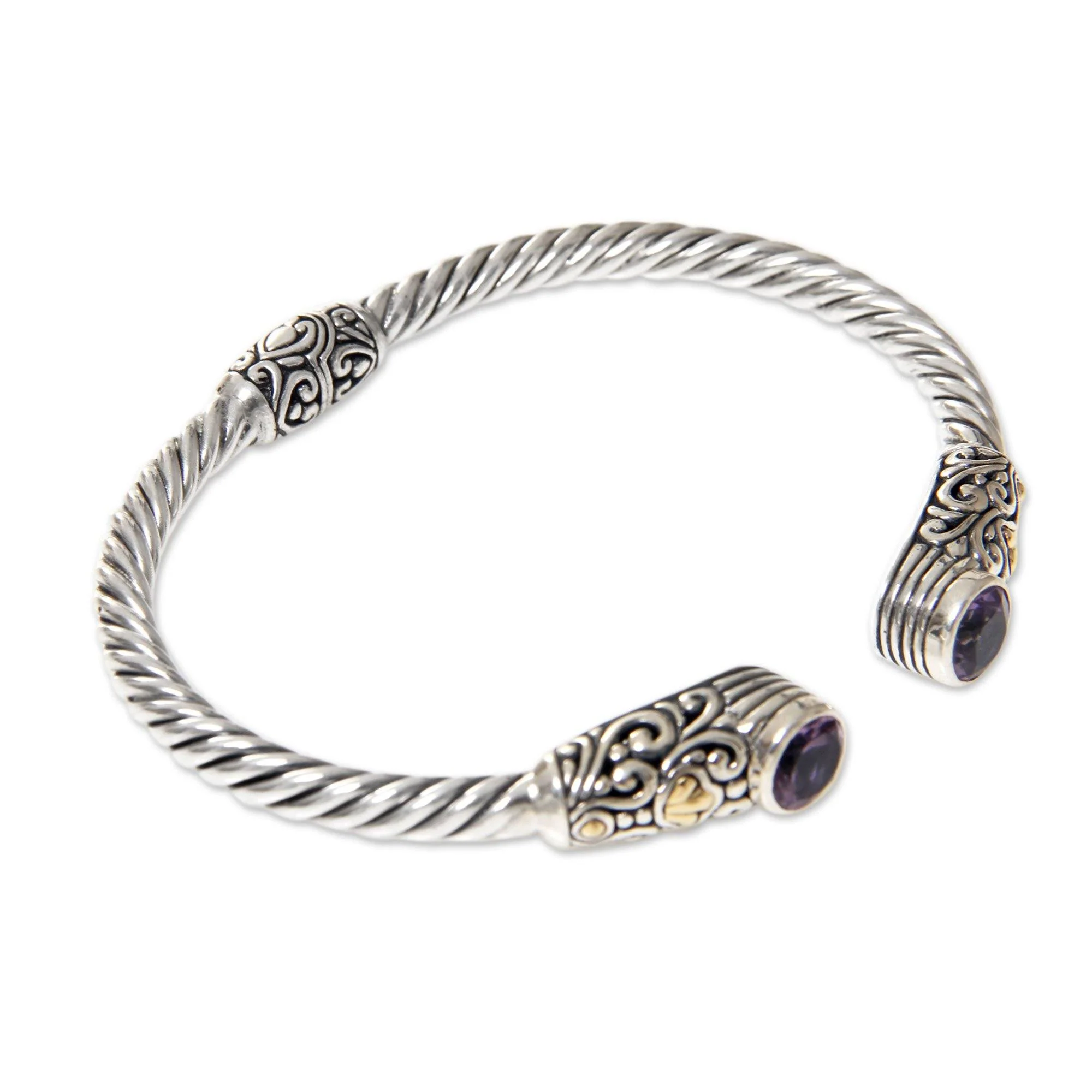 Sterling Silver & Amethyst Bangle Bracelet - Image 3