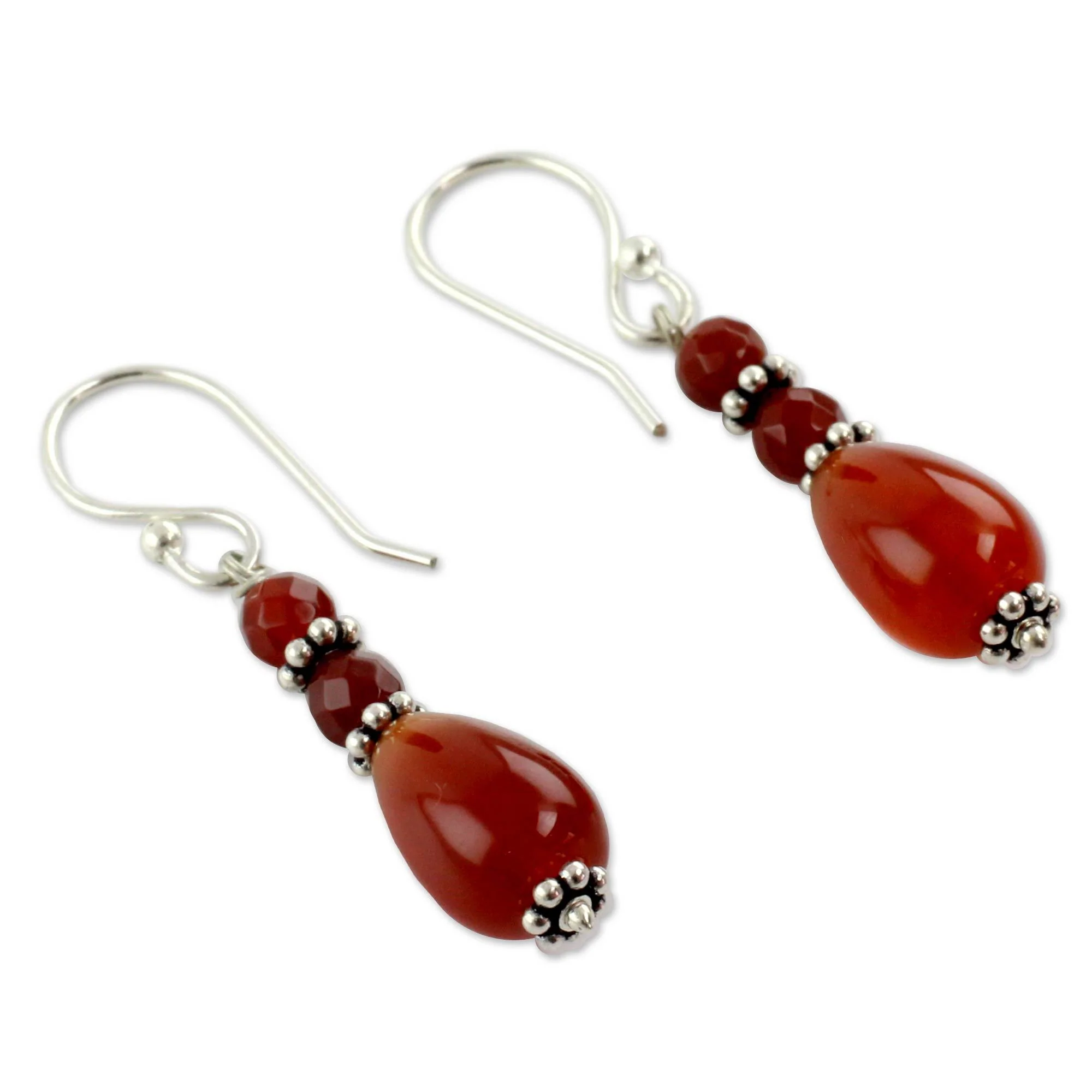 Sterling Silver & Carnelian Beaded Earrings - Image 3