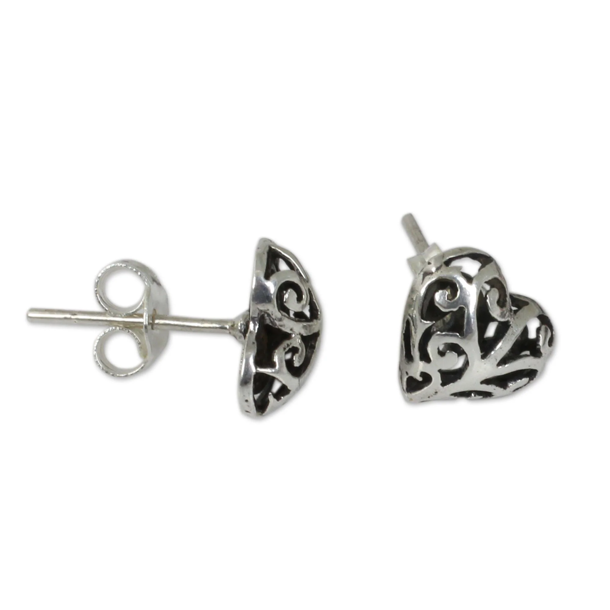 Sterling Silver Filigree Heart Stud Earrings - Image 3