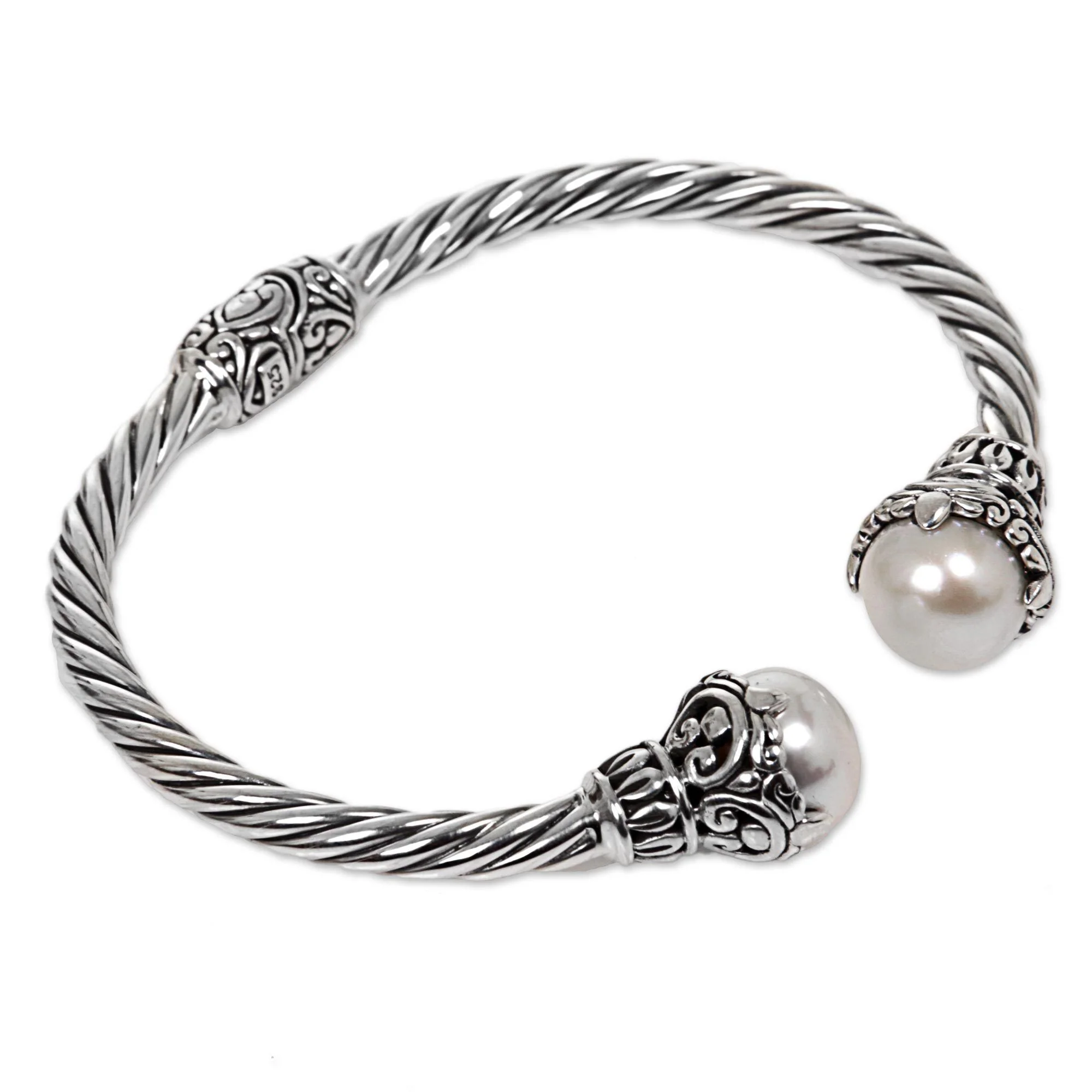 Sterling Silver Rope & Pearl Cuff Bracelet - Image 4