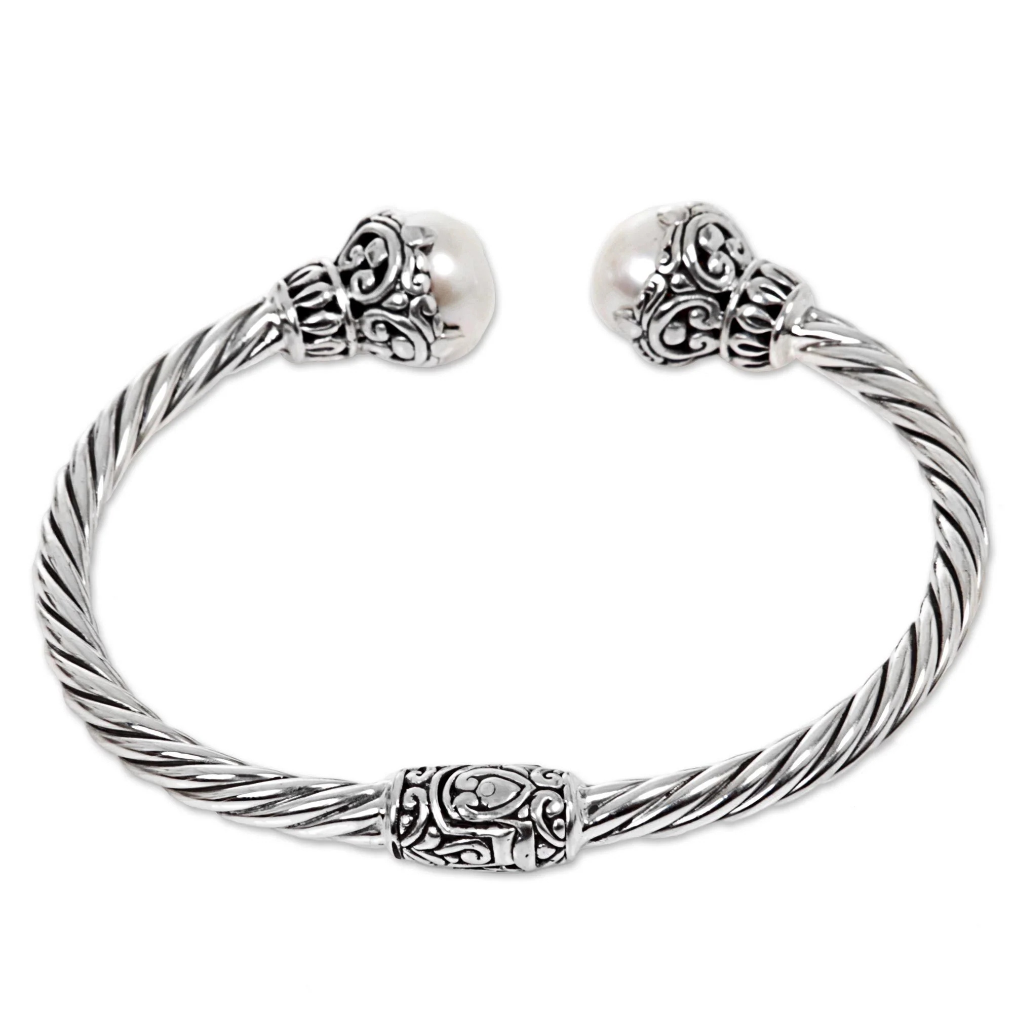 Sterling Silver Rope & Pearl Cuff Bracelet - Image 5