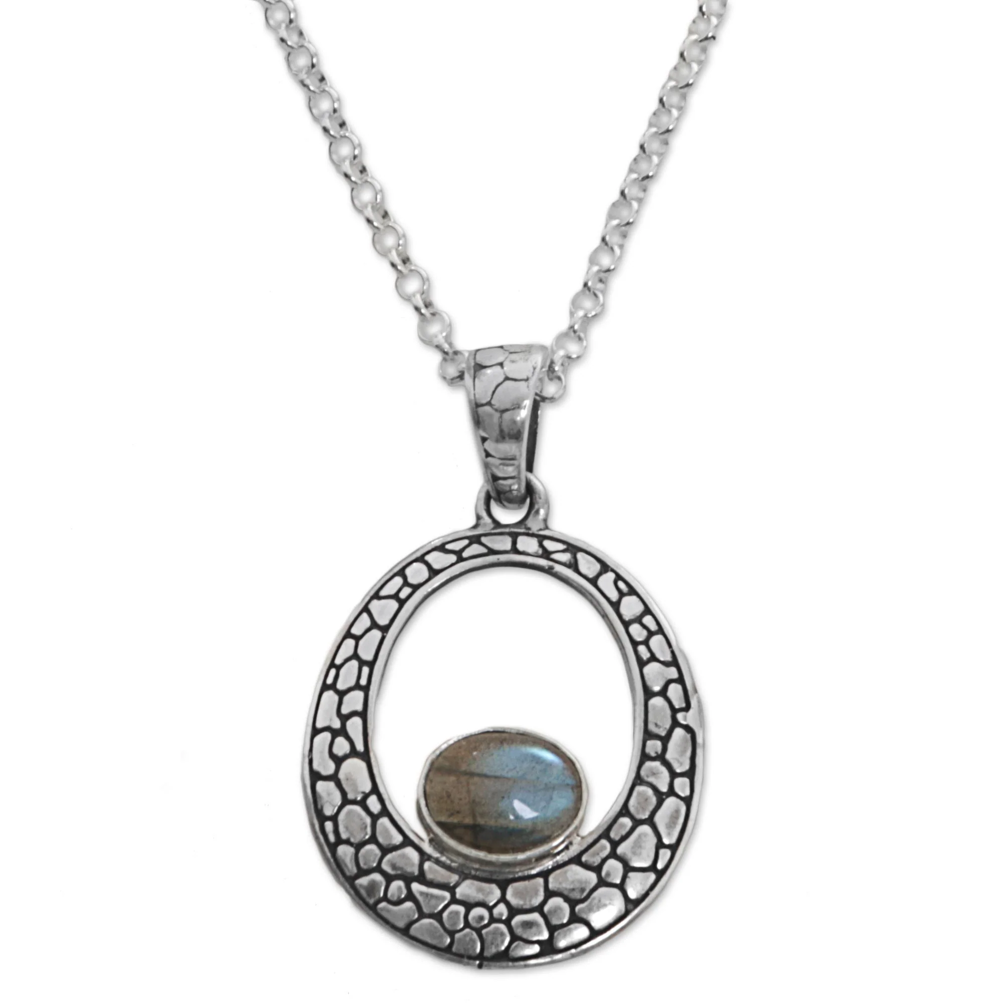 Stone of Love Sterling Silver Labradorite Pendant Necklace from Indonesia - Image 2