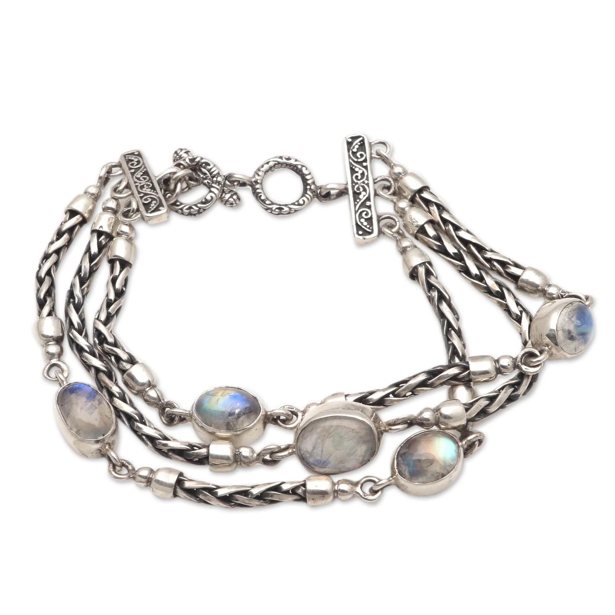 Storm Within Rainbow Moonstone Artisan Crafted Link Bracelet - Image 2