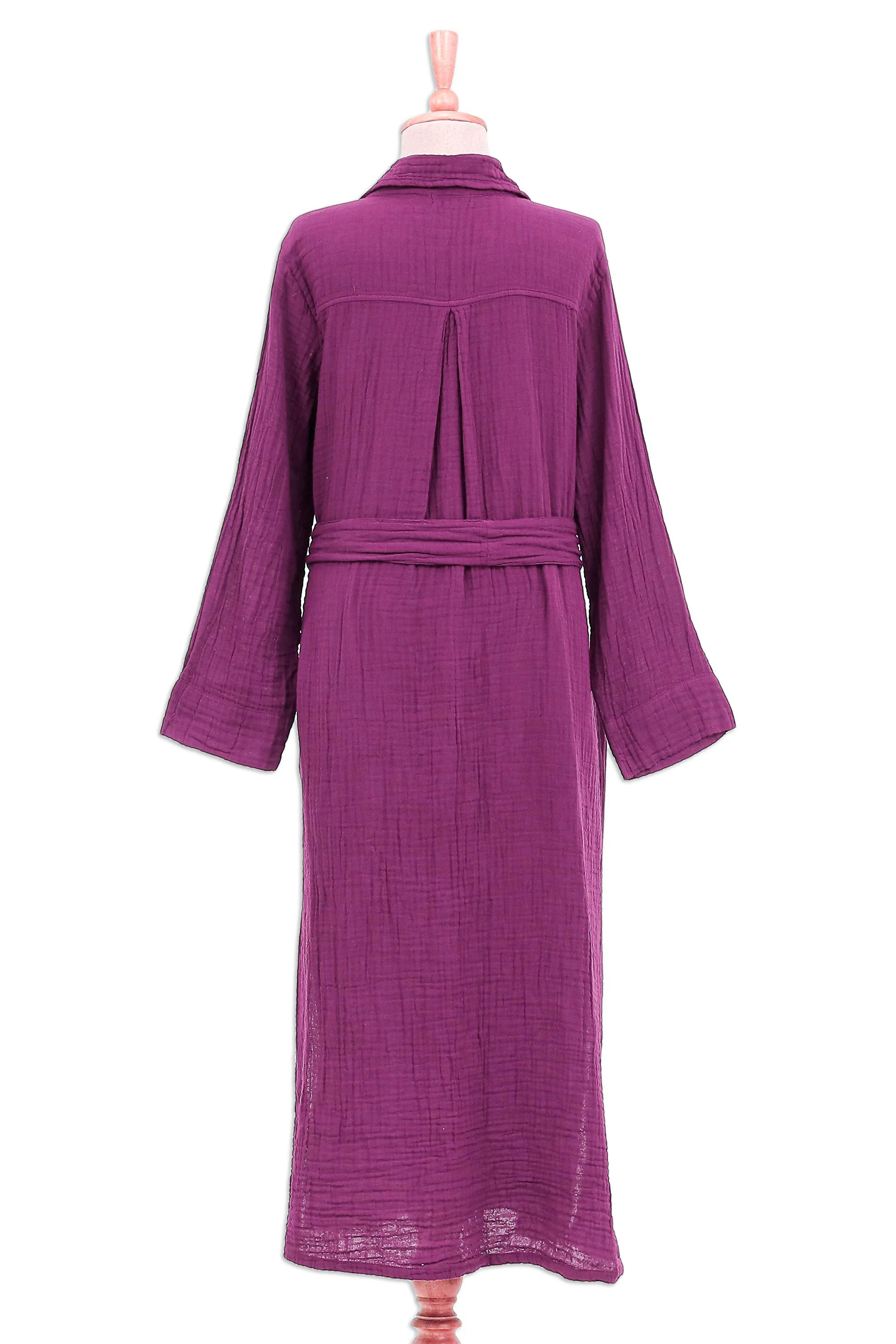 Street Smarts in Maroon Handmade Belted Cotton Shirtwaist Dress from Thailand - Image 5