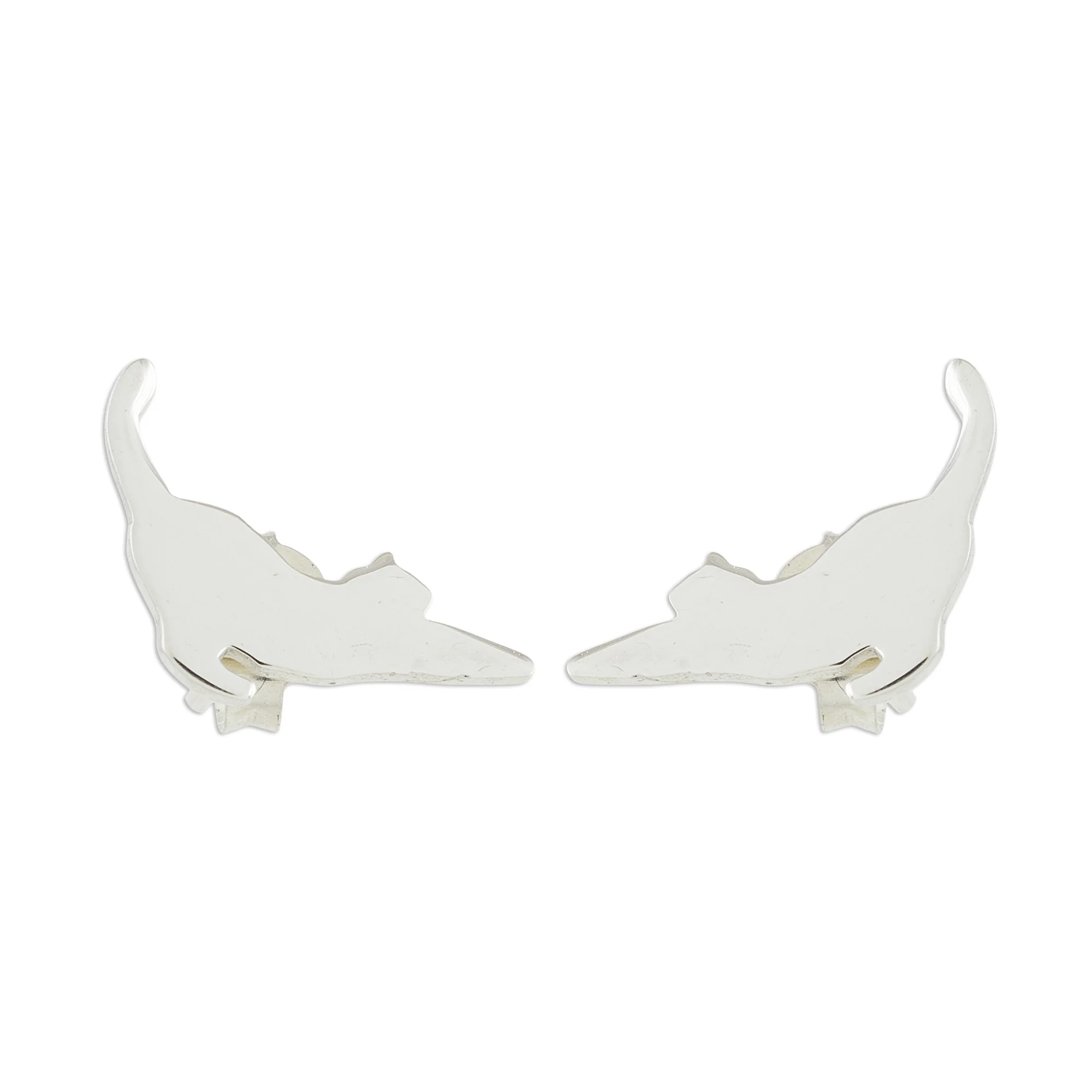 Stretching Cats Handcrafted Sterling Silver Stretching Cat Button Earrings - Image 2