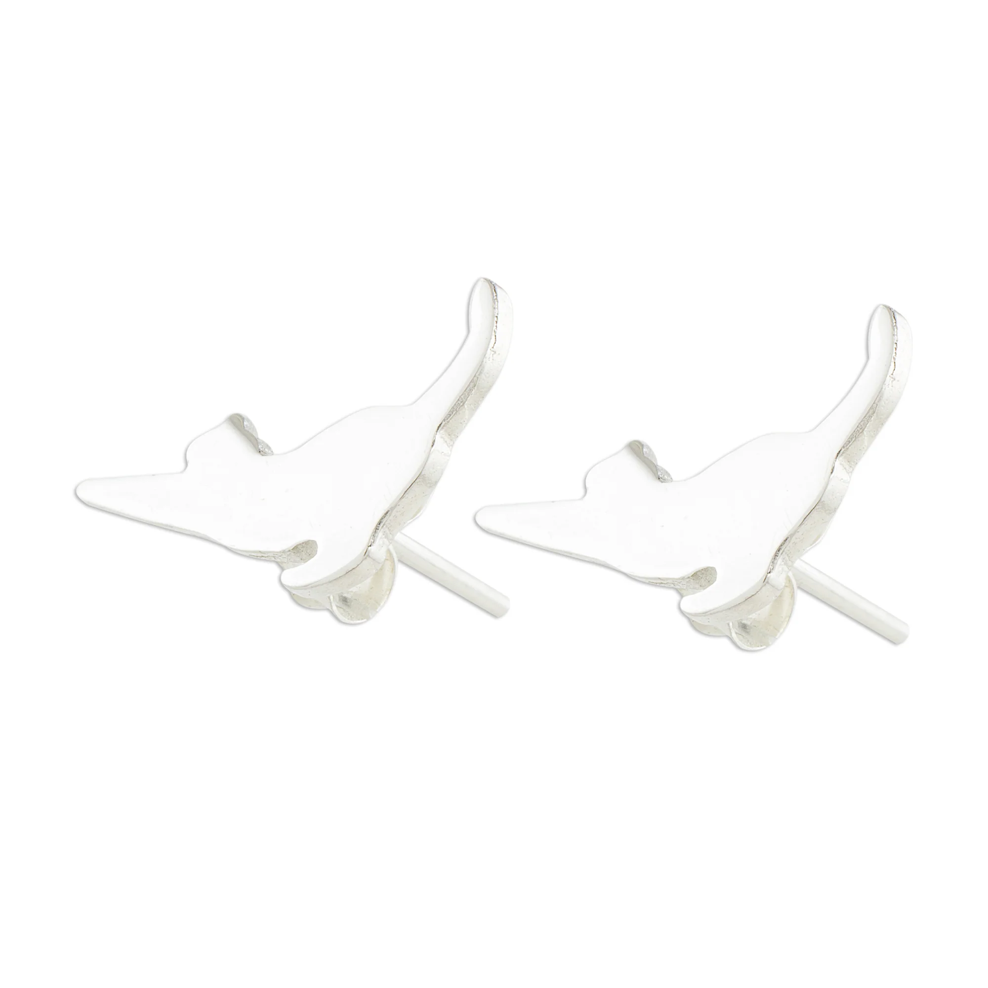 Stretching Cats Handcrafted Sterling Silver Stretching Cat Button Earrings - Image 4