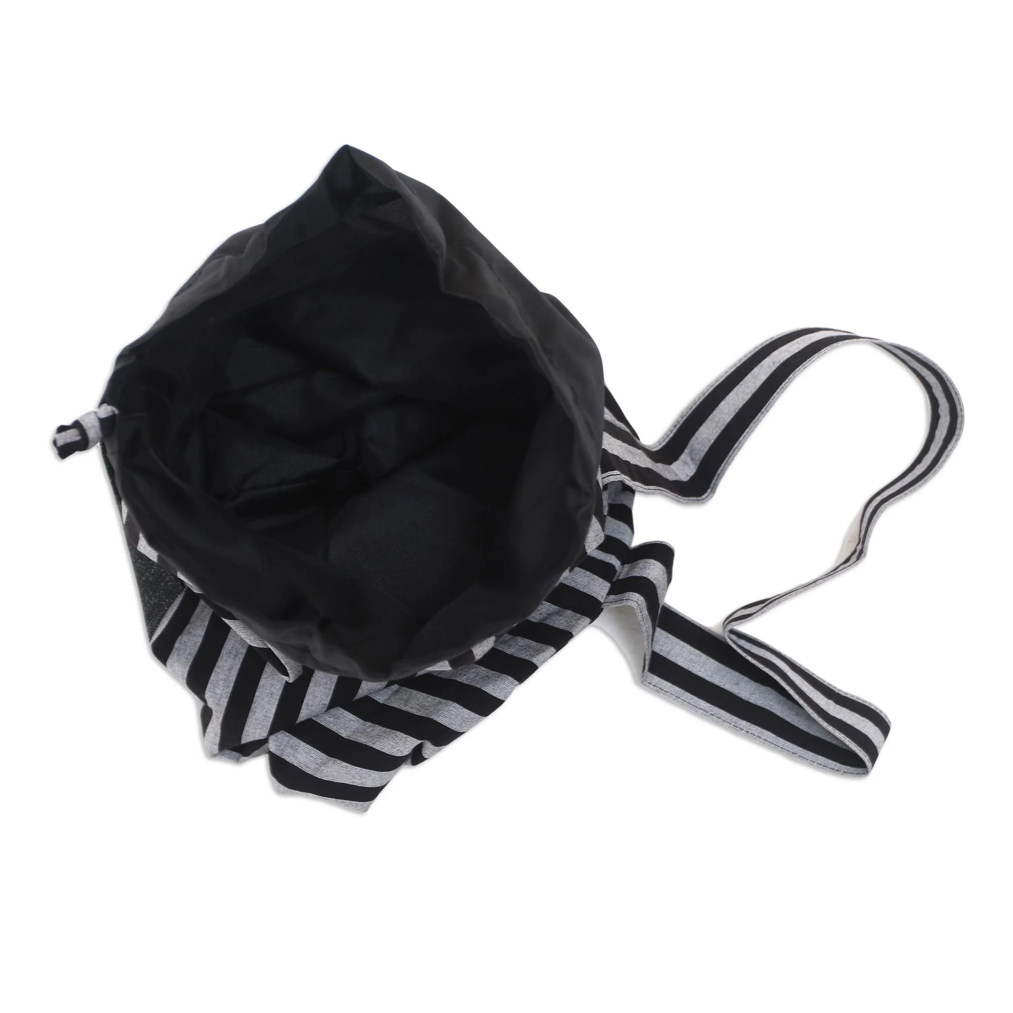 Striped Mandala in Black Ikat Cotton Yoga Mat Bag with Stripe Motif - Image 4