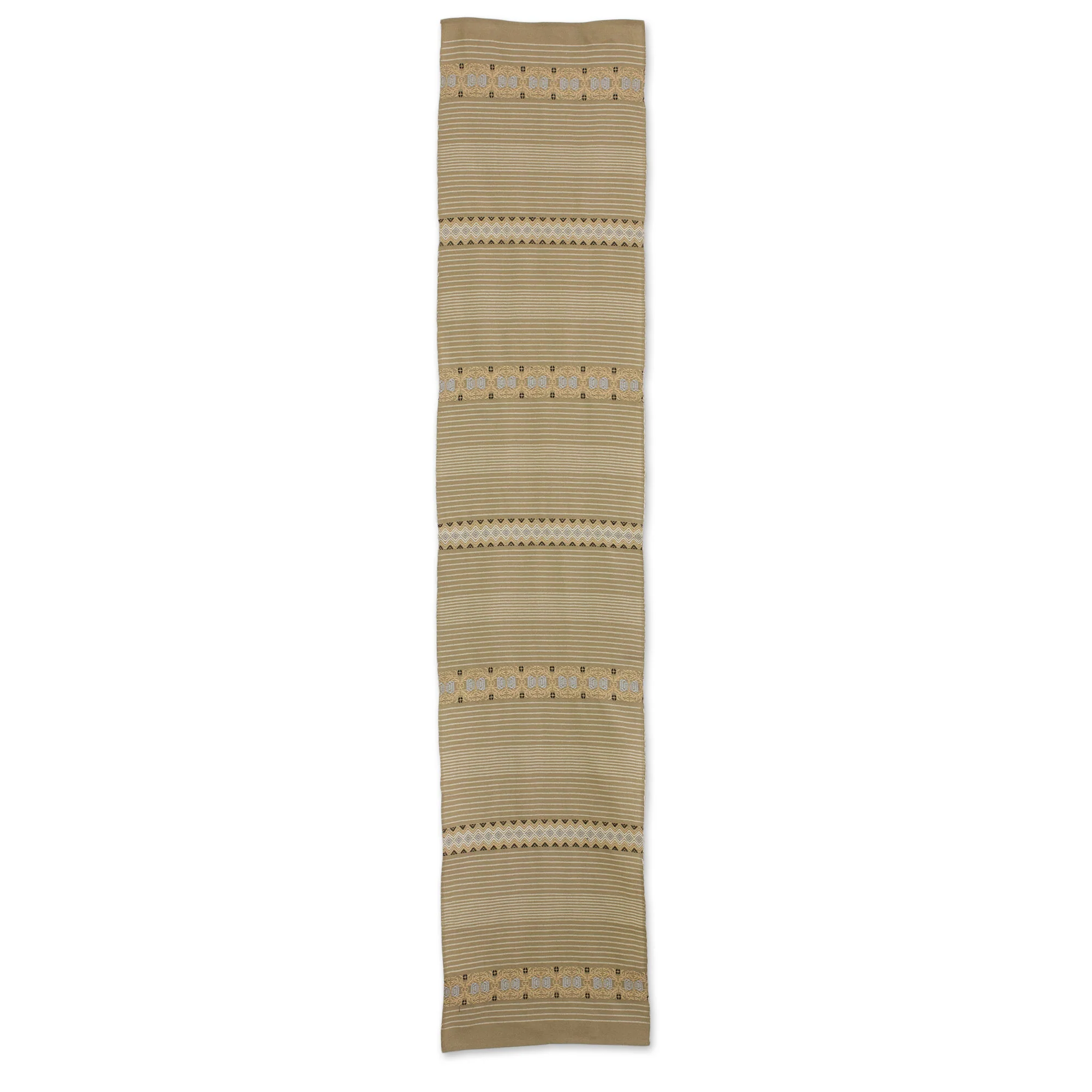 Striped Paths in Khaki Handwoven Striped Table Runner in Khaki from Guatemala - Image 2