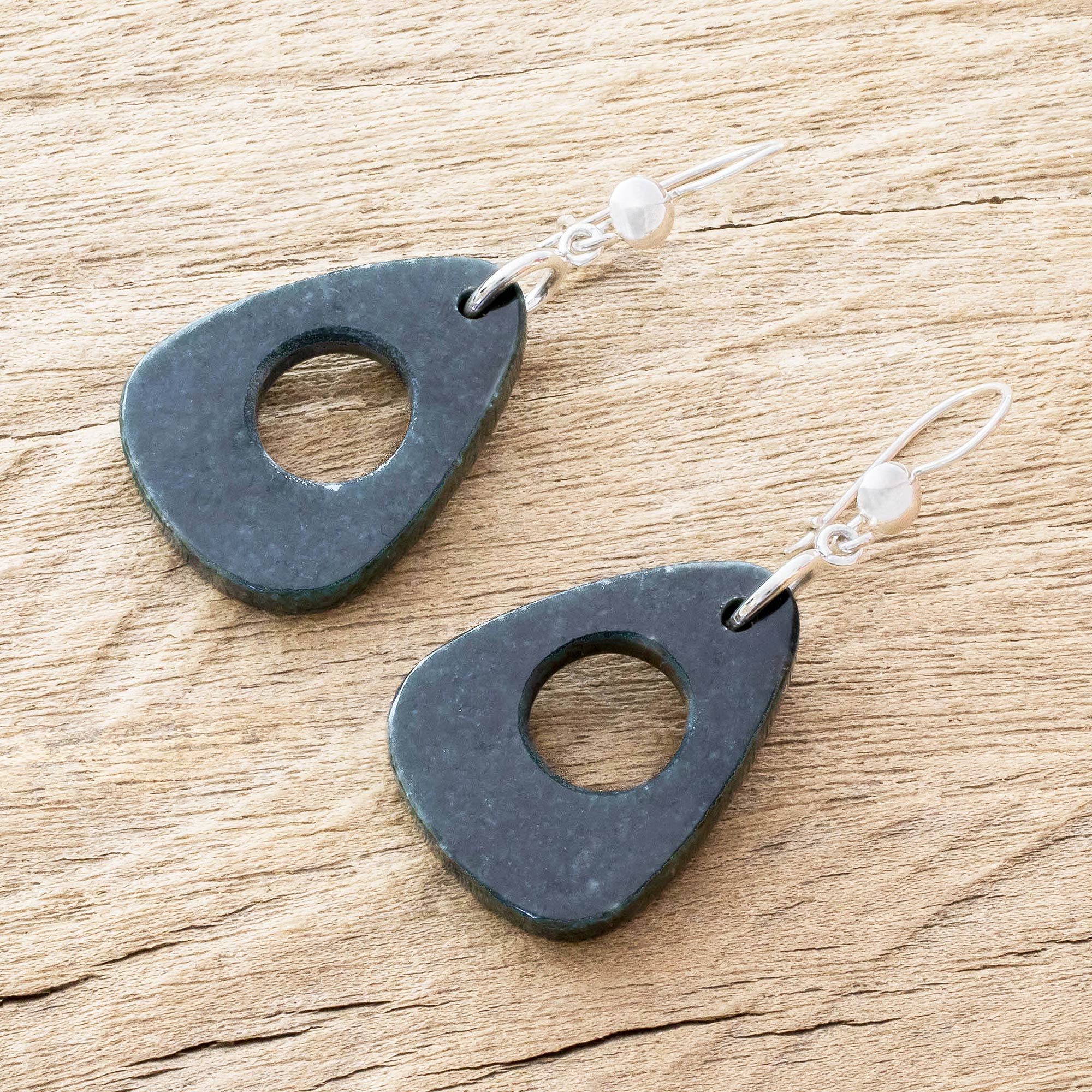 Strum in Dark Green Natural Green Jade Dangle Earrings - Image 3