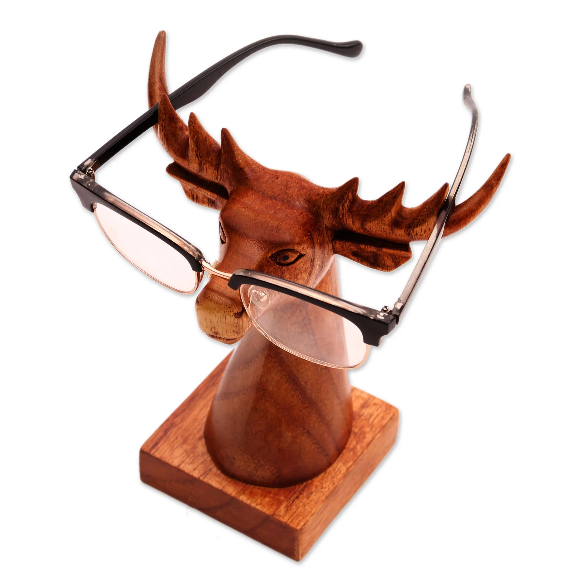 Studious Deer in Natural Deer-Shaped wood Eyeglasses Stand with a Natural Finish - Image 4