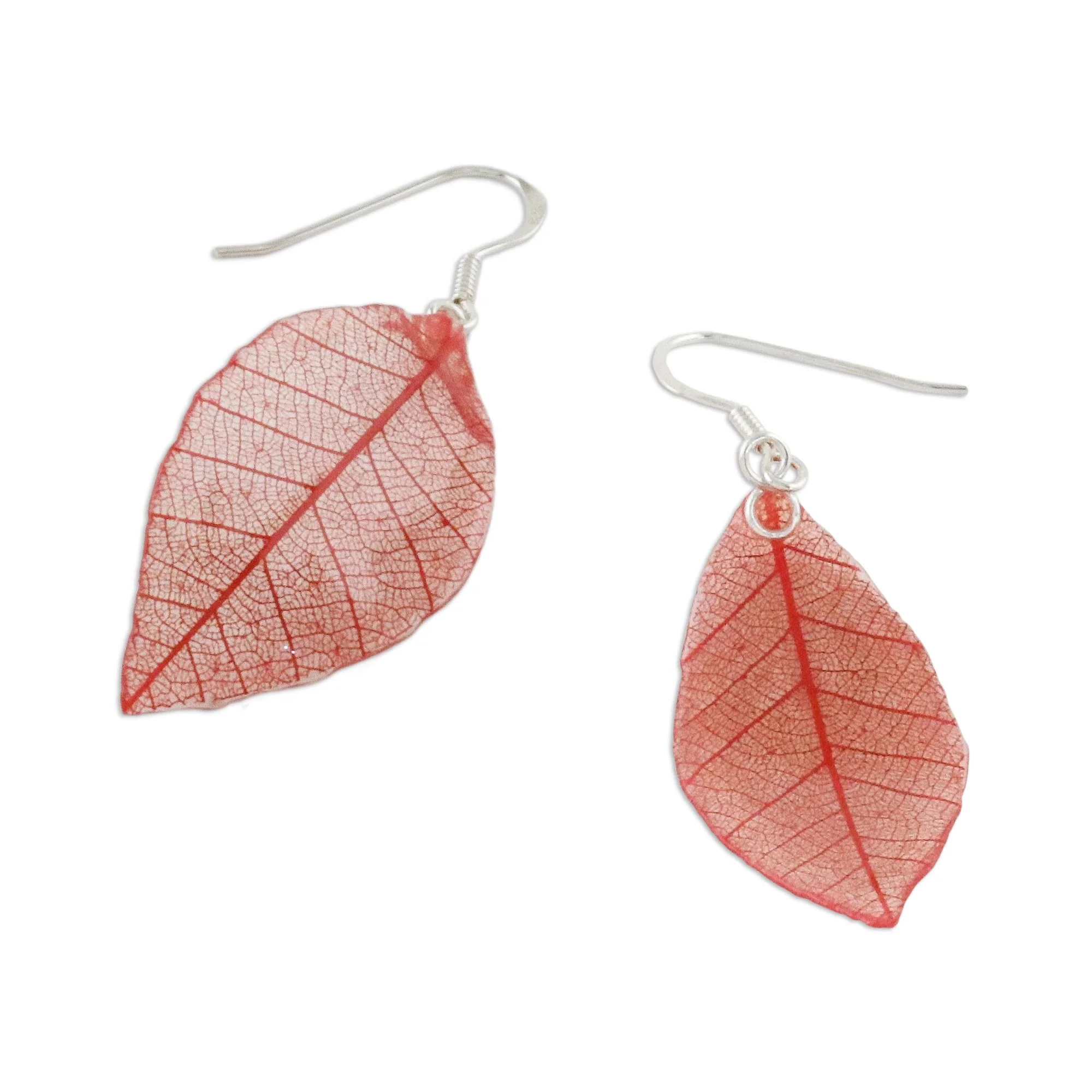 Stunning Nature in Crimson Natural Leaf Dangle Earrings in Crimson from Thailand - Image 5