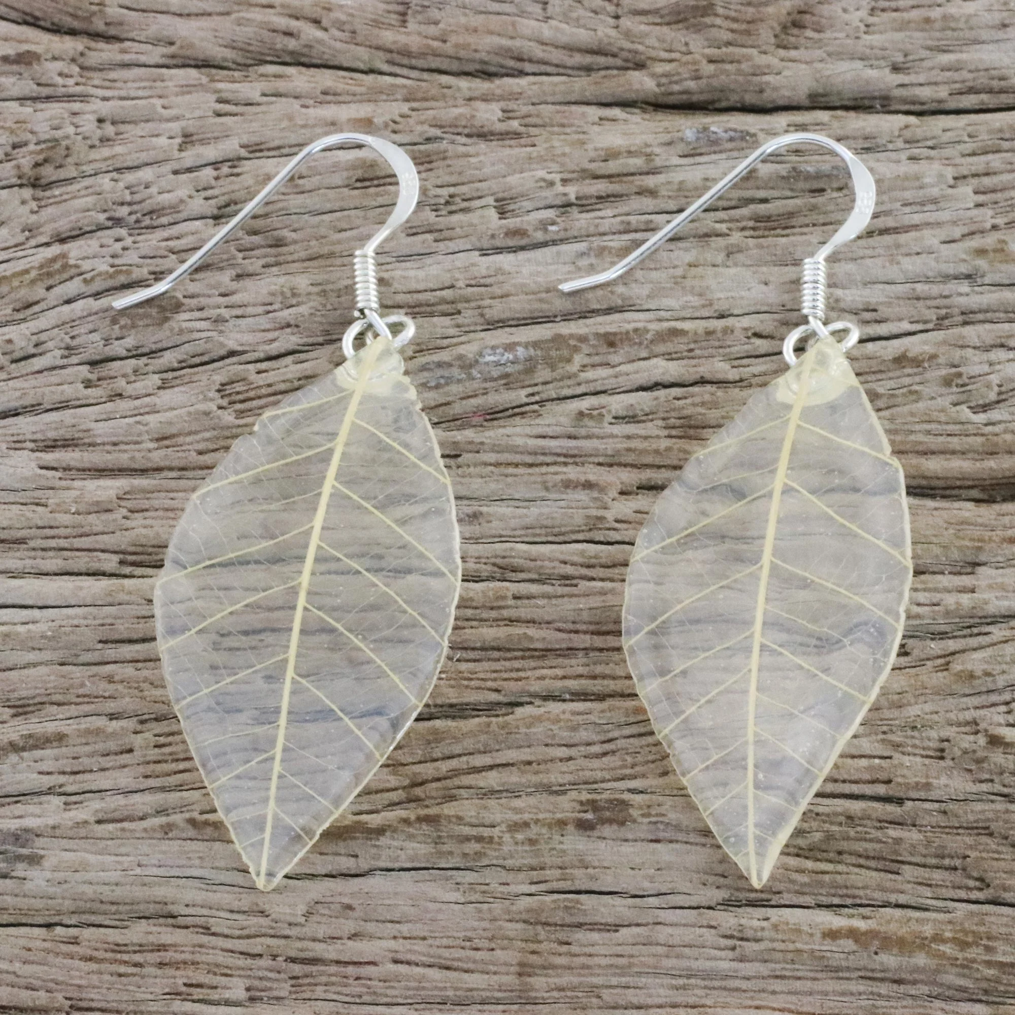 Stunning Nature in Straw Natural Leaf Dangle Earrings in Straw from Thailand - Image 3