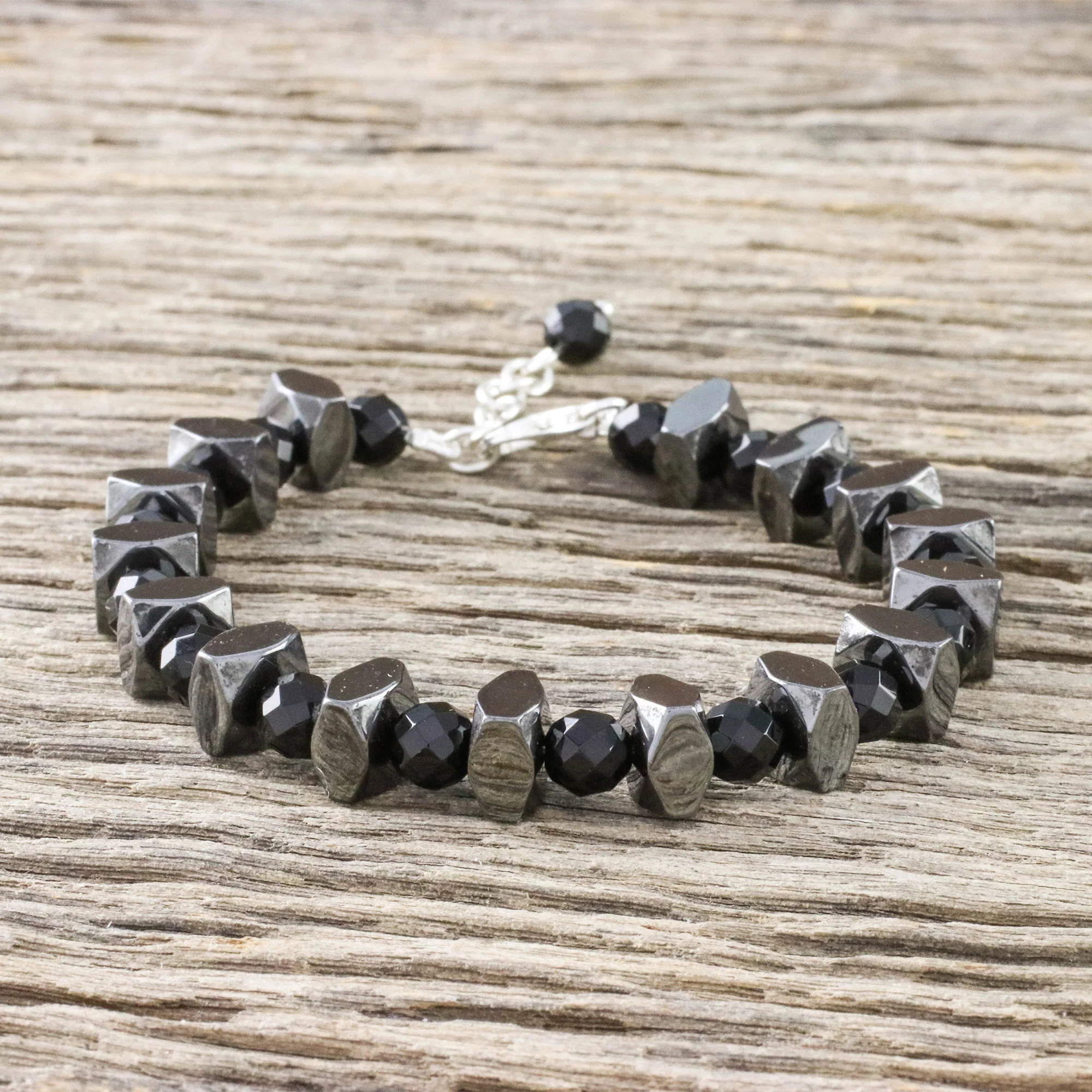 Style by Night Onyx and Hematite Beaded Bracelet from Thailand - Image 3