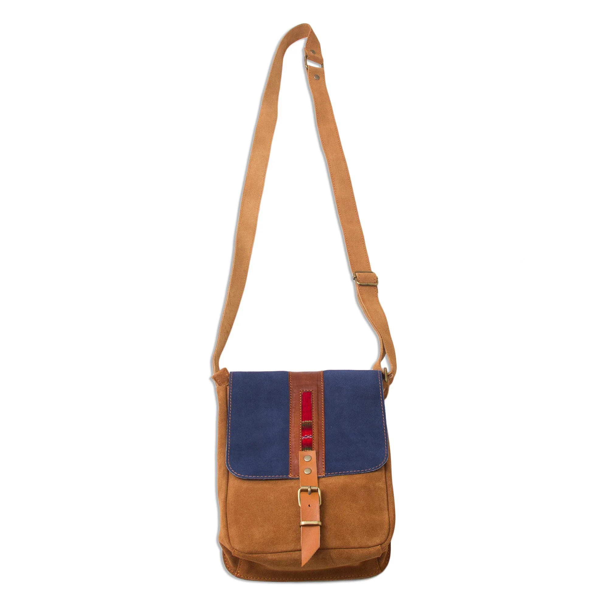 Stylish Adventure in Indigo Sepia and Indigo Leather Accented Suede Messenger Bag - Image 2