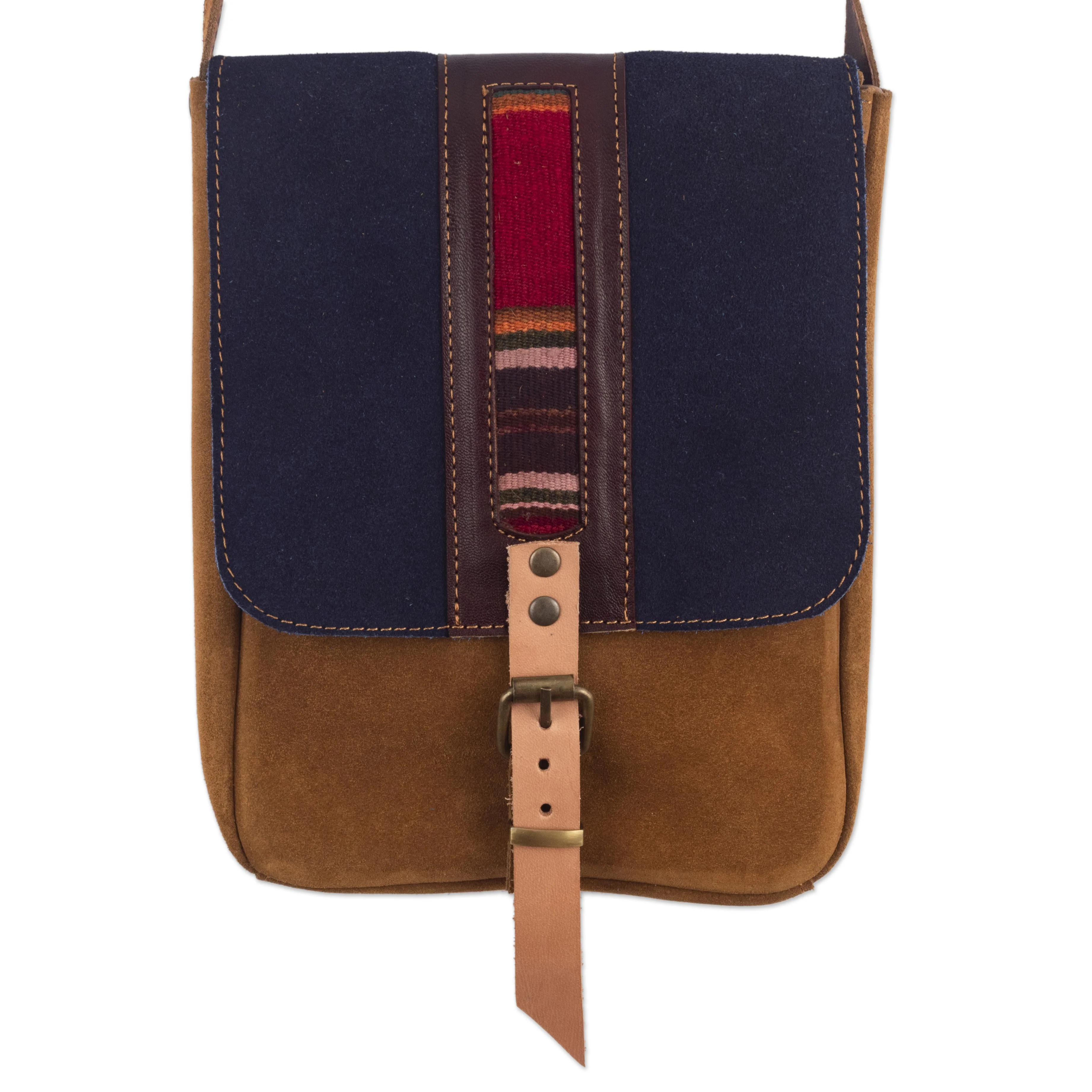 Stylish Adventure in Indigo Sepia and Indigo Leather Accented Suede Messenger Bag - Image 4