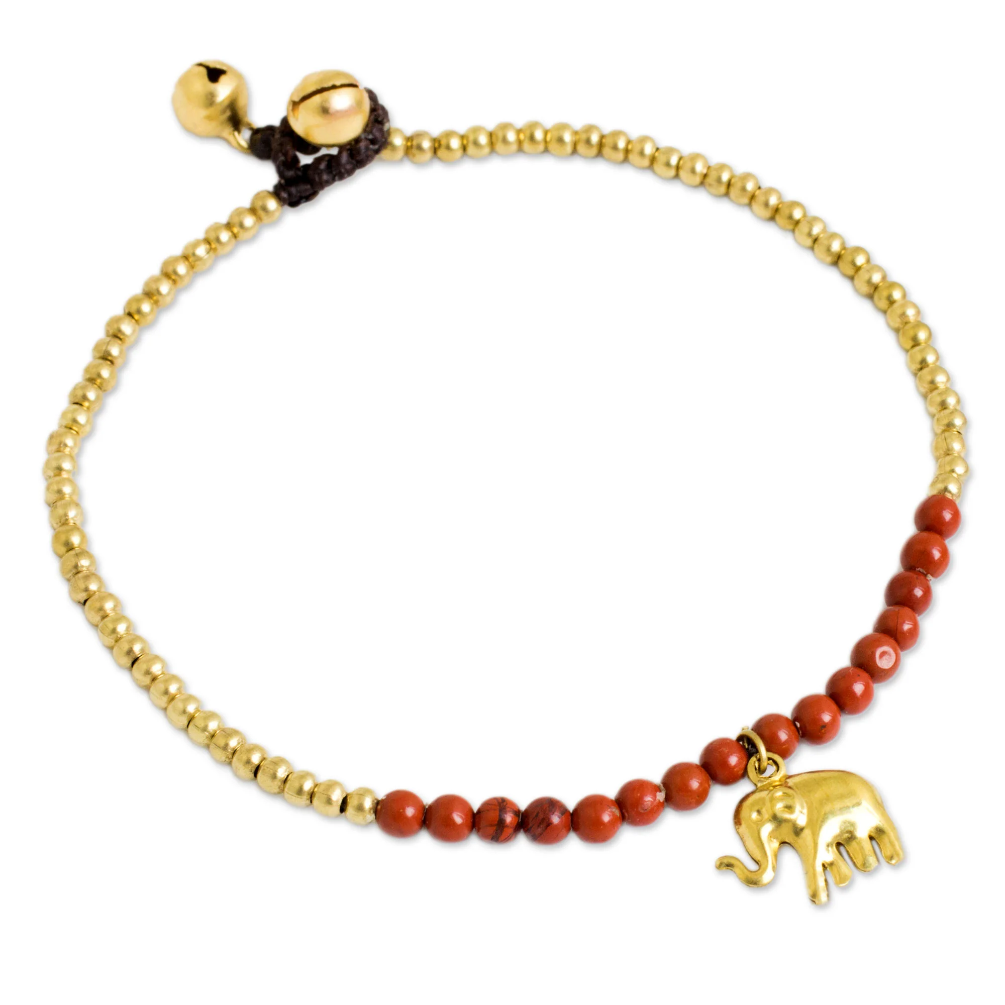 Stylish Elephant Beaded Brass Elephant Charm Anklet with Jasper - Image 2