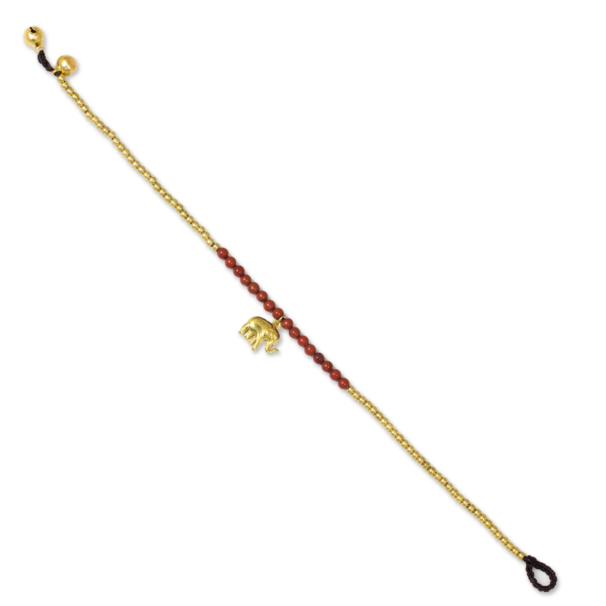 Stylish Elephant Beaded Brass Elephant Charm Anklet with Jasper - Image 3