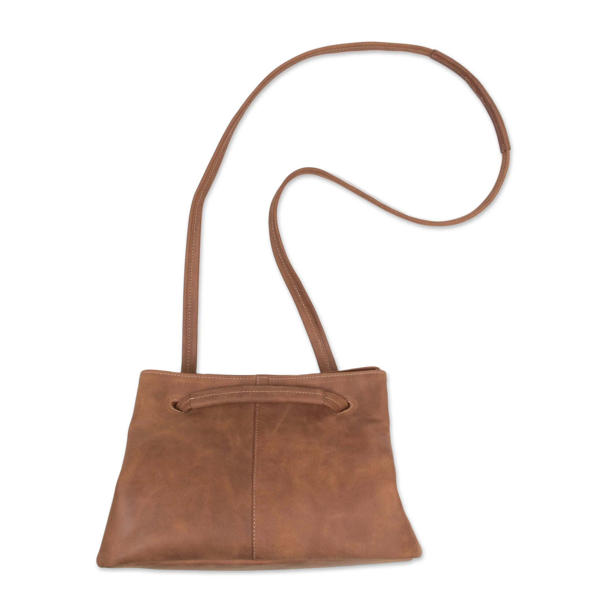 Stylish Sepia Handmade Leather Shoulder Bag in Sepia from Peru - Image 5