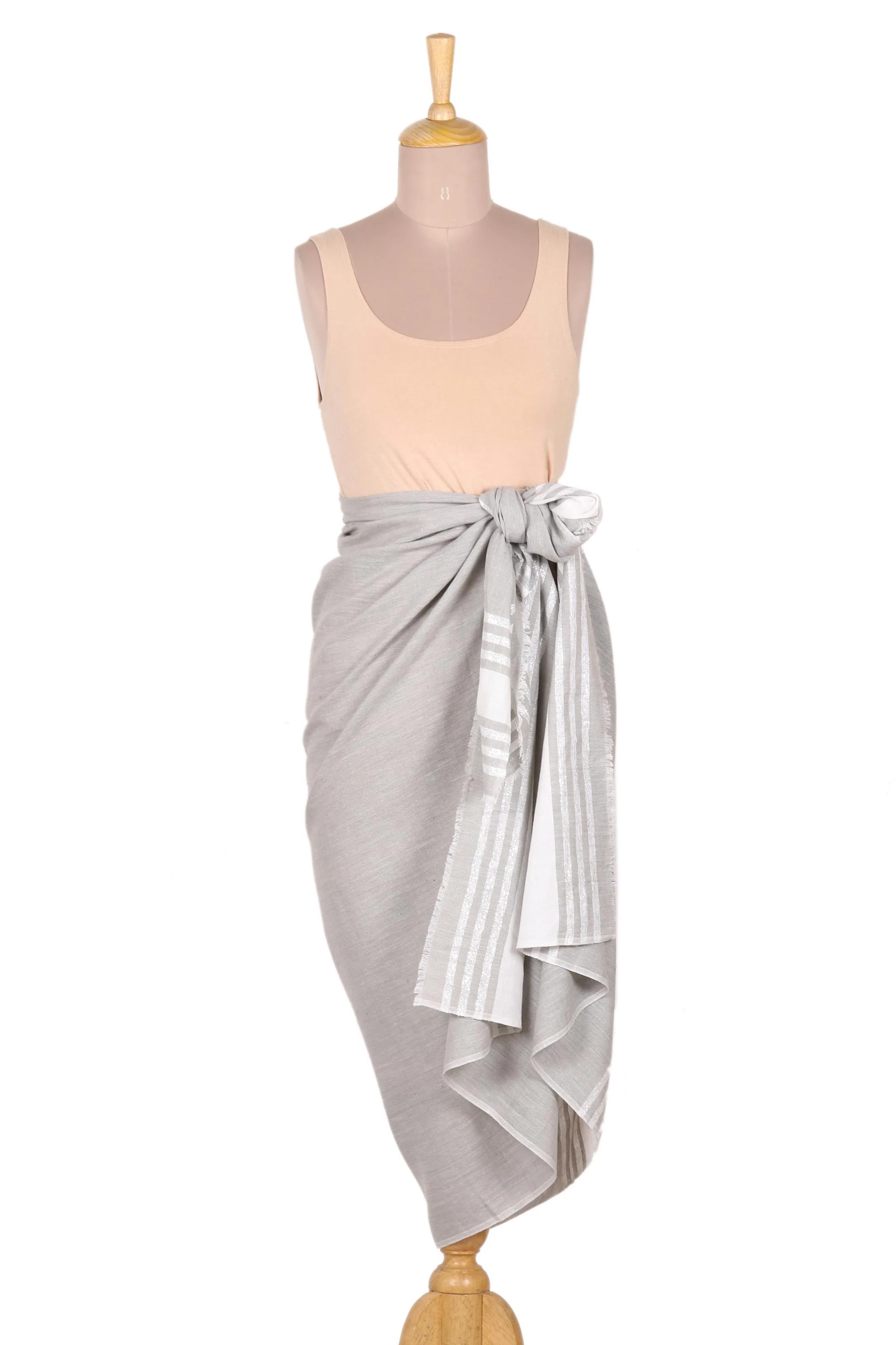 Stylish Stripes in Sage Handwoven Striped Cotton Sarong in Sage from India - Image 2
