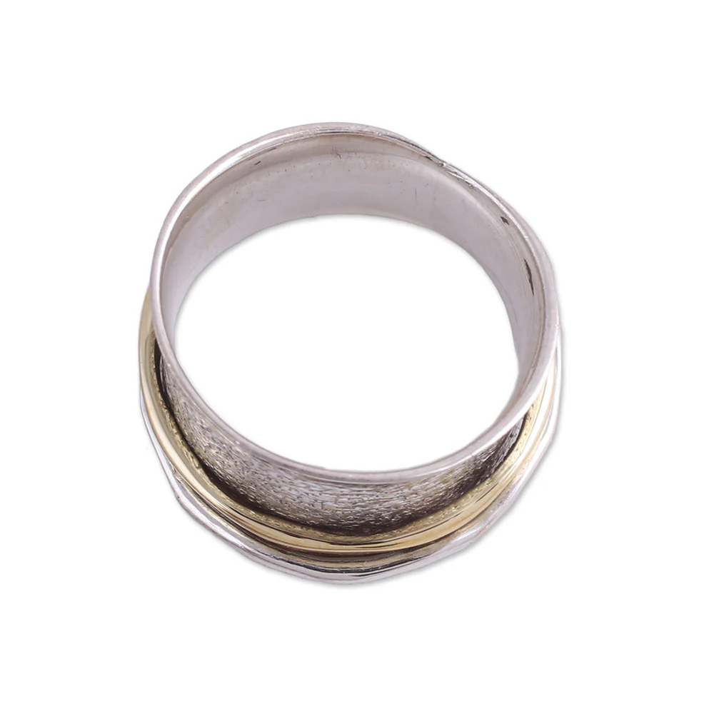 Stylish Textures Sterling Silver India Meditation Ring with Copper and Brass - Image 4
