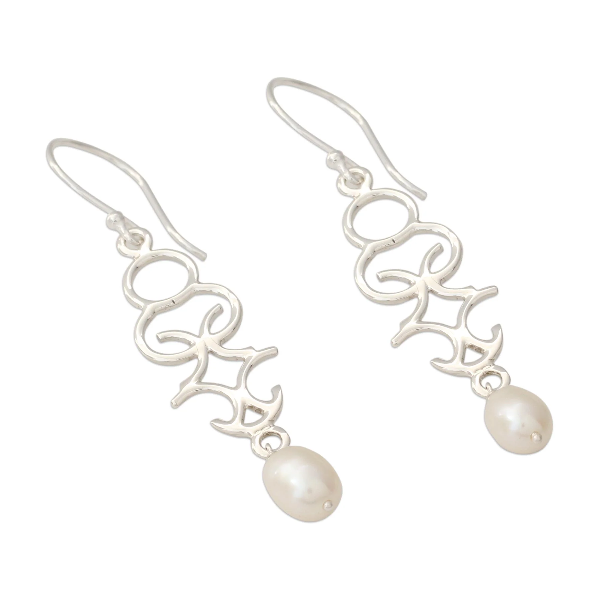 Sublime Trellis Polished Sterling Silver Dangle Earring with Cultured Pearls - Image 3