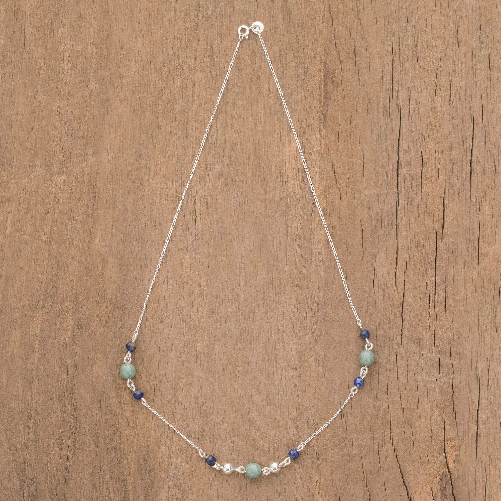 Subtle Combination Round Jade and Lapis Lazuli Pendant Necklace from Guatemala - Image 3