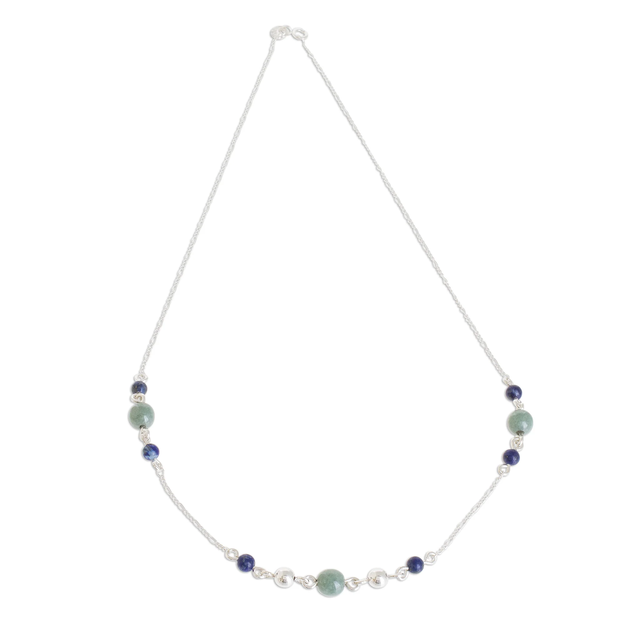 Subtle Combination Round Jade and Lapis Lazuli Pendant Necklace from Guatemala - Image 4