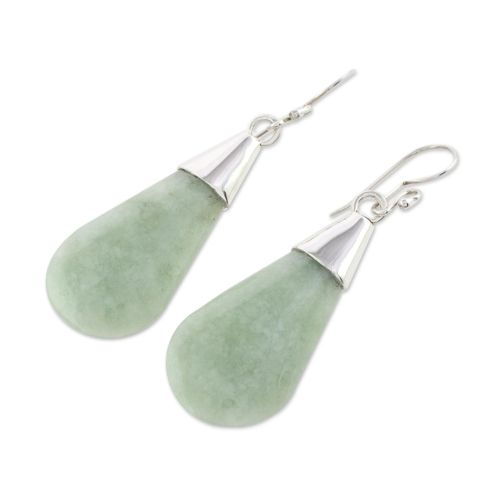 Subtle Dewdrops Pale Green Jade and Sterling Silver Teardrop Dangle Earrings - Image 5