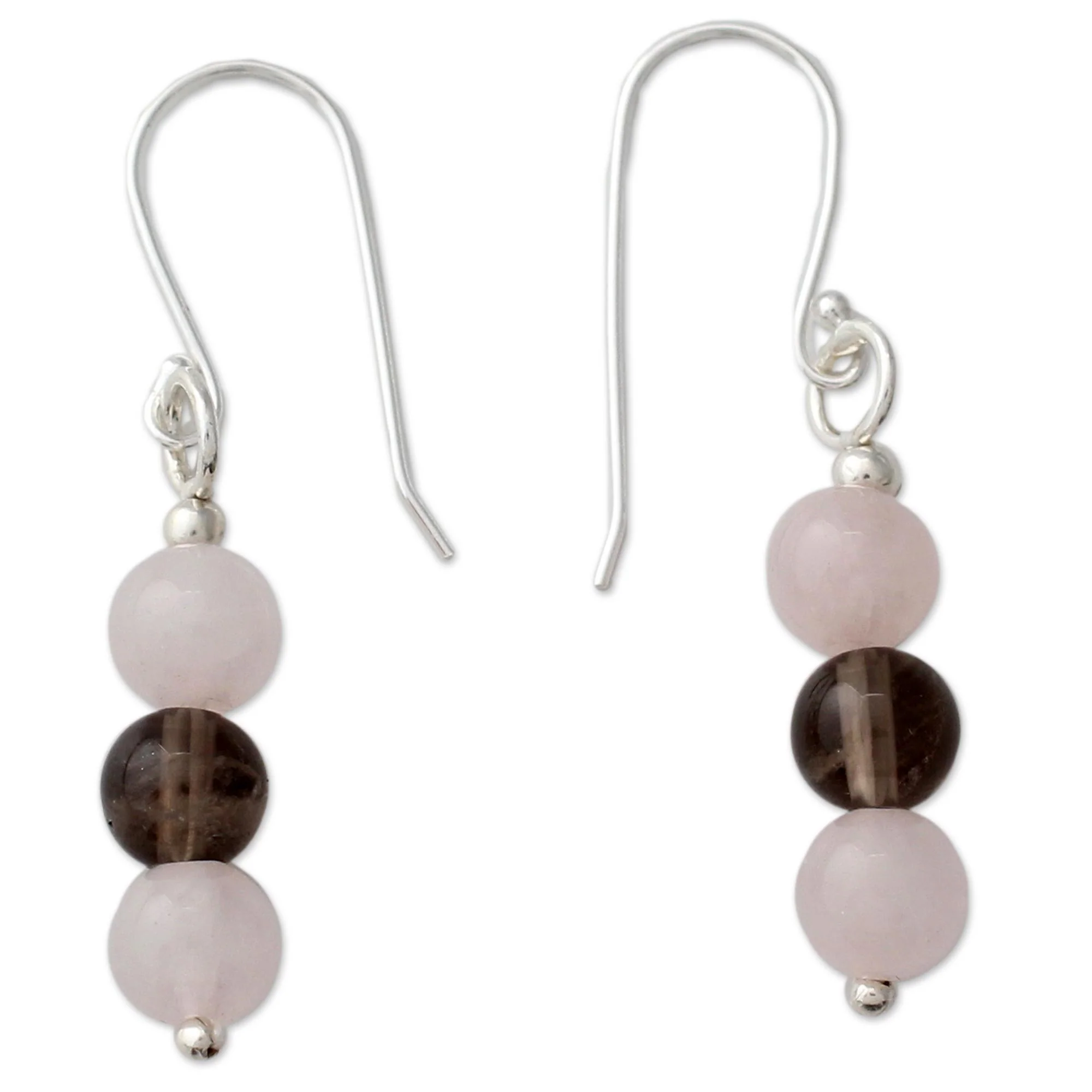 Subtle Mysteries Handcrafted Rose Quartz Earrings with Smoky Quartz - Image 2