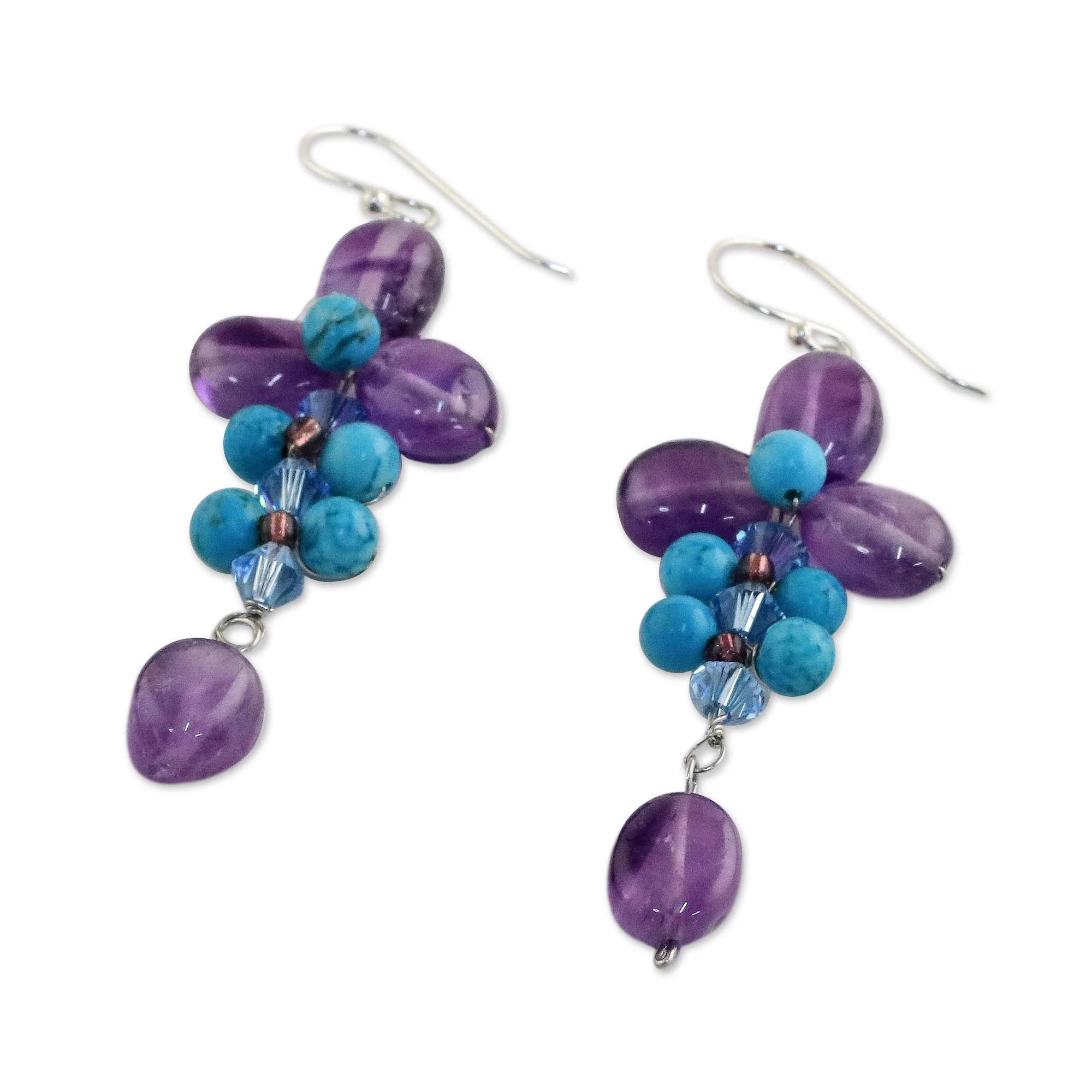Succulent Vines Amethyst and Calcite Dangle Earrings from Thailand - Image 4