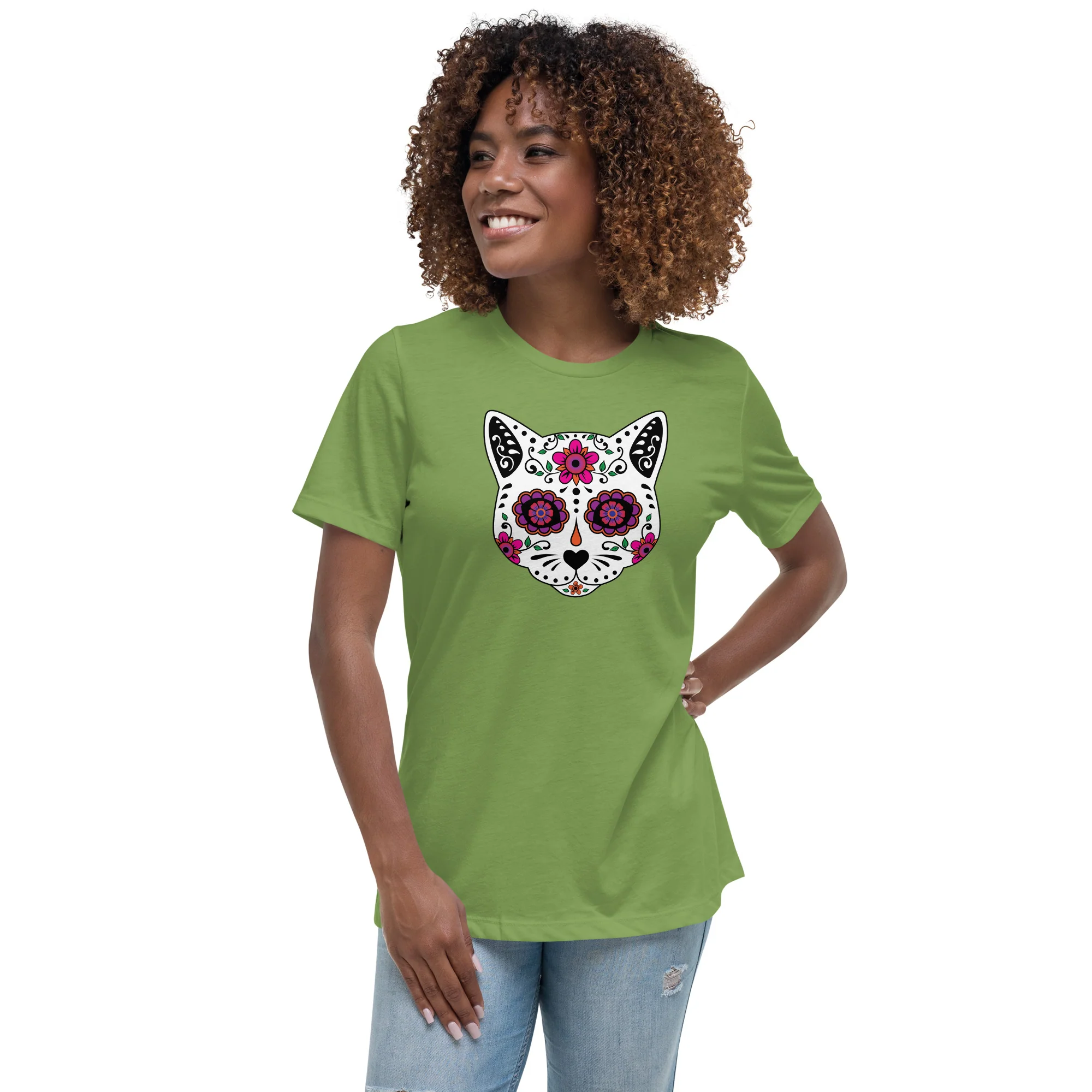 Sugar Skull Cat Women's Relaxed T-Shirt - Image 2
