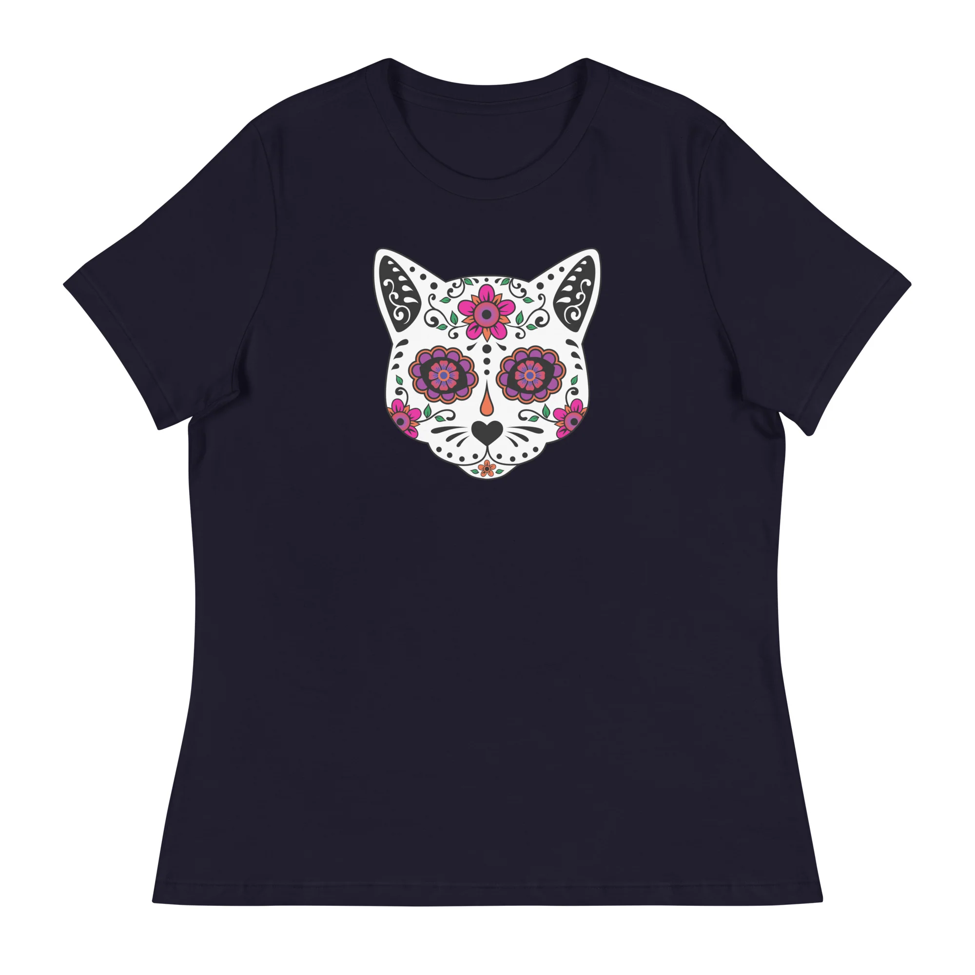 Sugar Skull Cat Women's Relaxed T-Shirt - Image 3