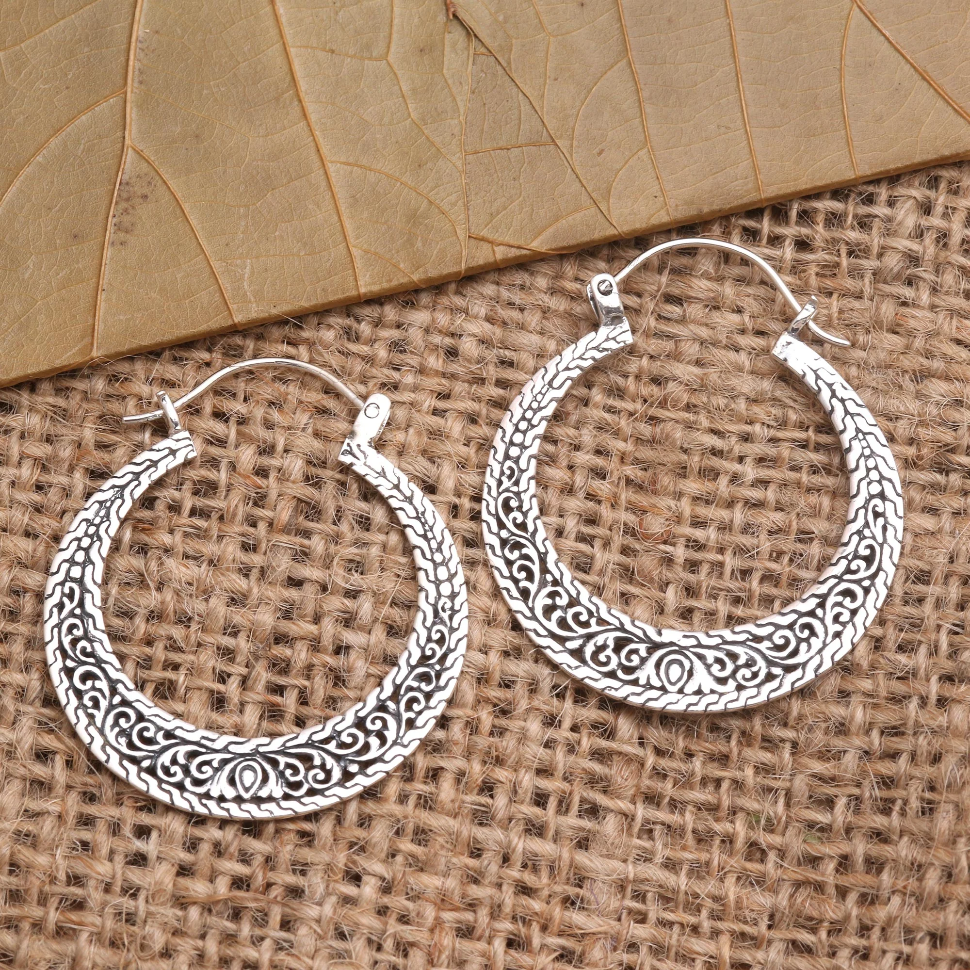 Sukawati Circles Sterling Silver Hoop Earrings from Bali - Image 3