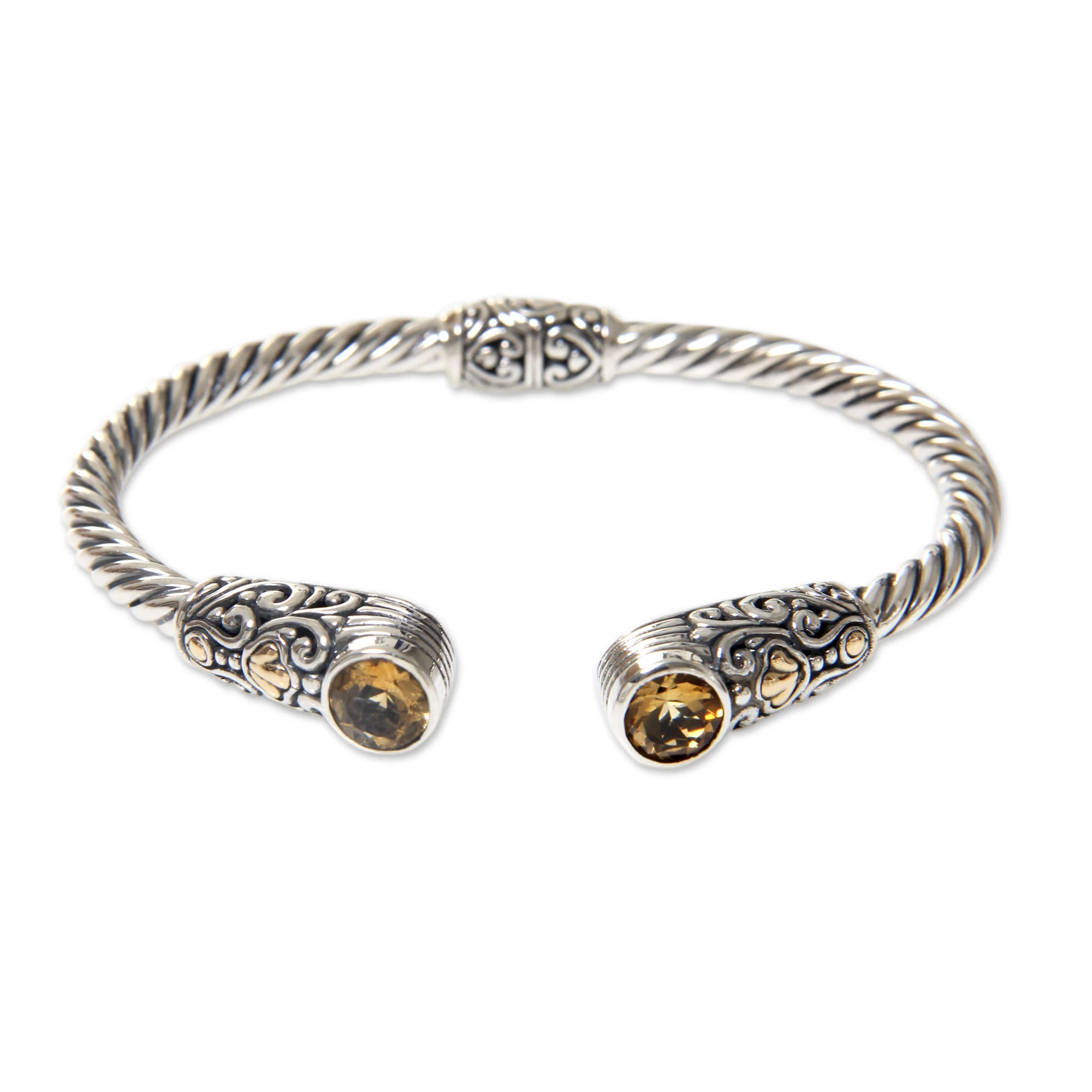 Sukawati Secret Sterling Silver Hinged Cuff Bracelet with Citrine Gold Plate - Image 2
