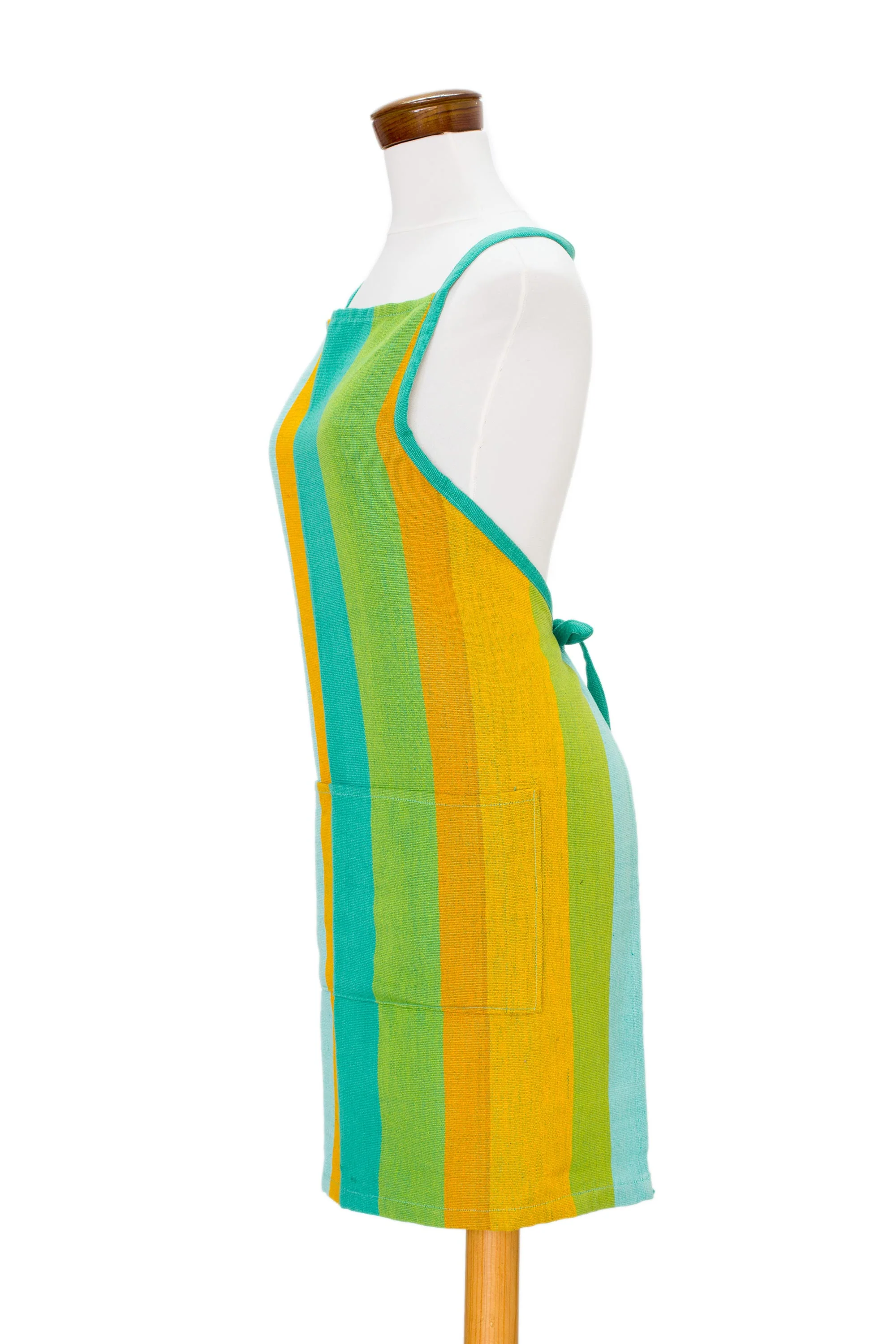Summer Cooking Handwoven Striped Cotton Apron from Guatemala - Image 2