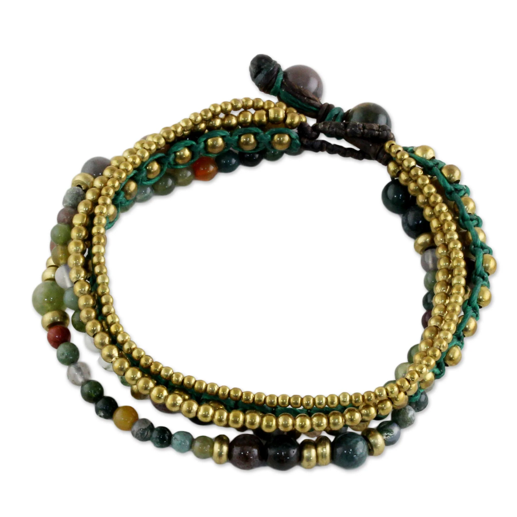 Summer Earth Brass and Agate Multi-Strand Beaded Bracelet from Thailand - Image 2