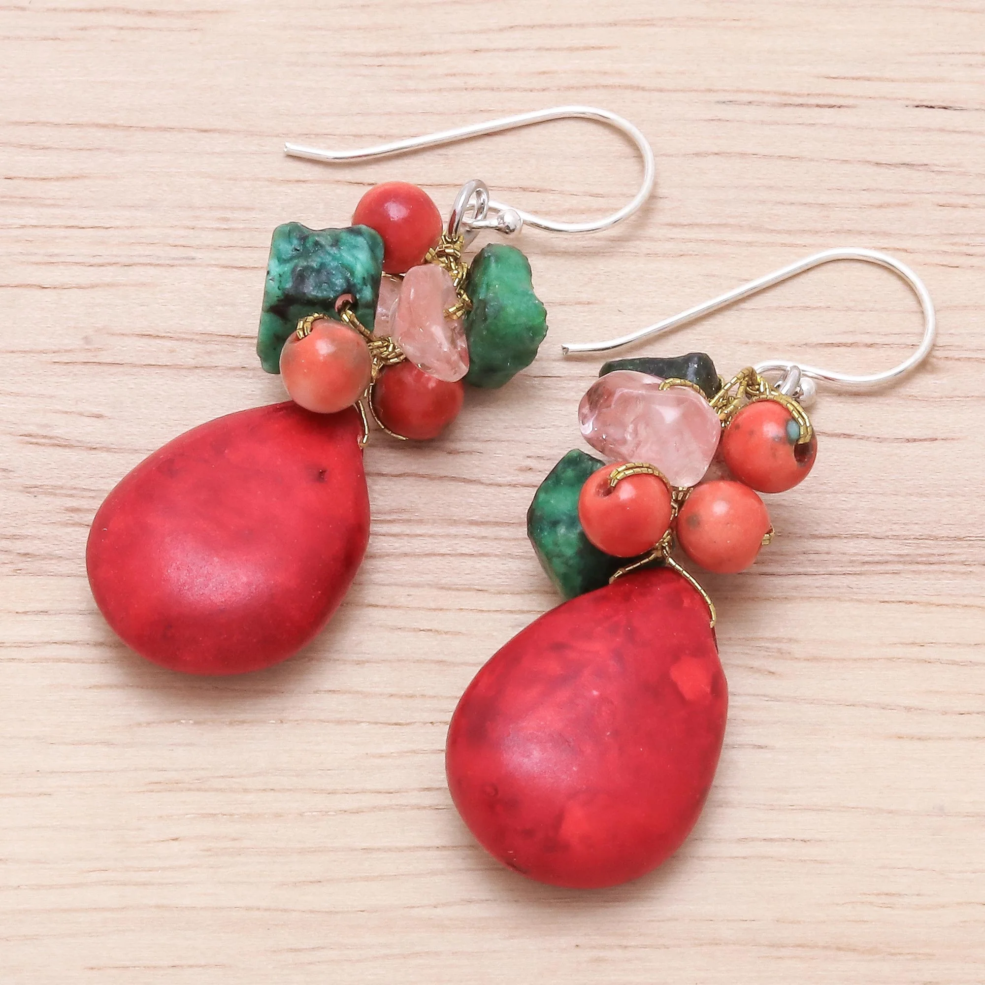 Summer Fire Multi-Gemstone Beaded Dangle Earrings Crafted in Thailand - Image 3