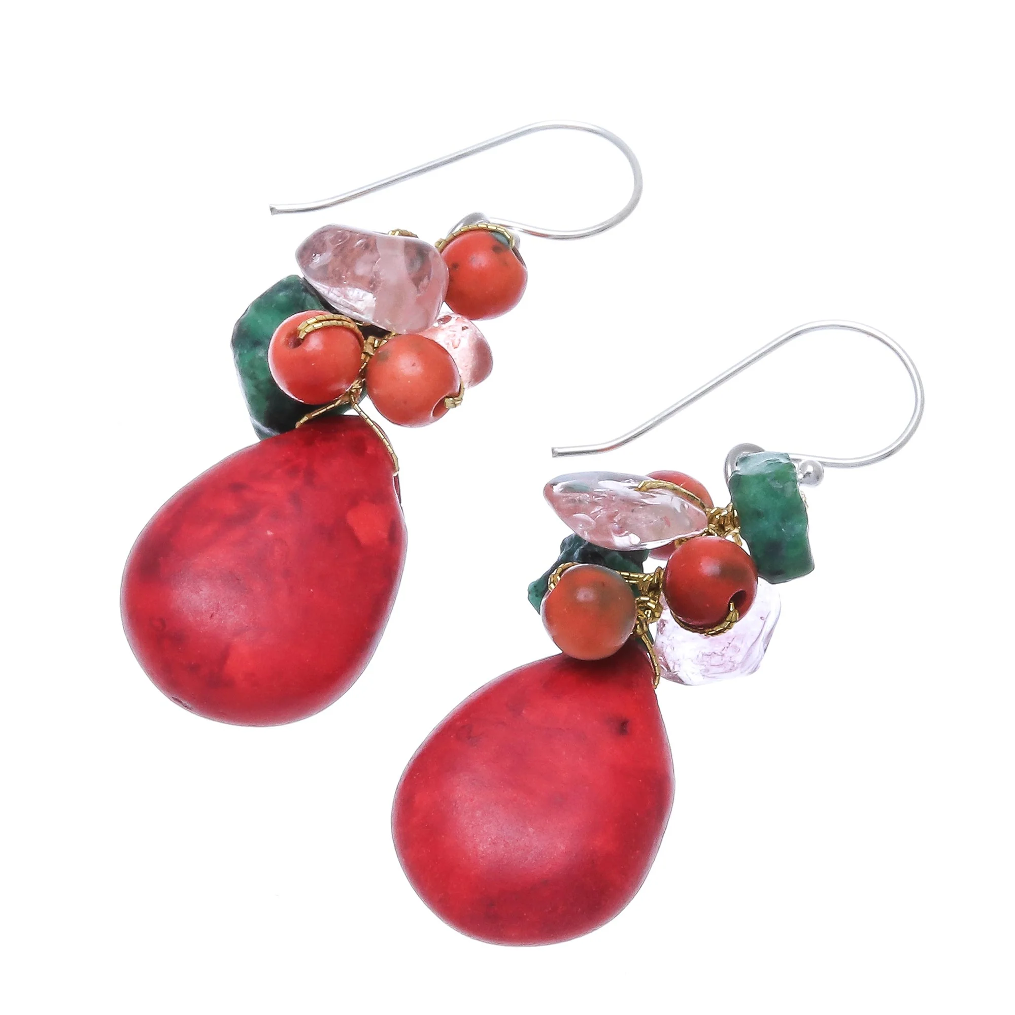 Summer Fire Multi-Gemstone Beaded Dangle Earrings Crafted in Thailand - Image 4